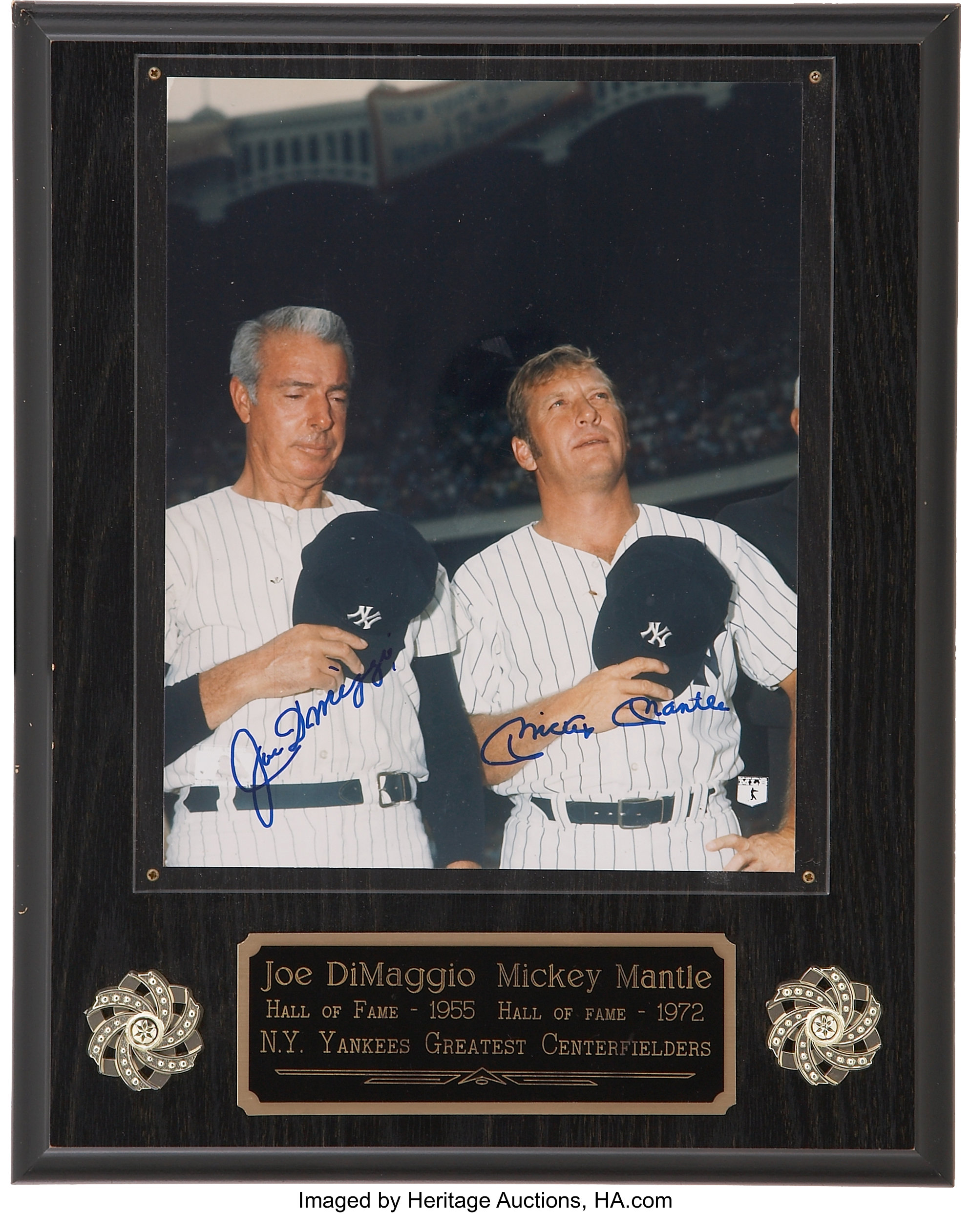 Mickey Mantle & Joe Dimaggio Yankees Hall Of Fame Legends Signed Jersey JSA  COA