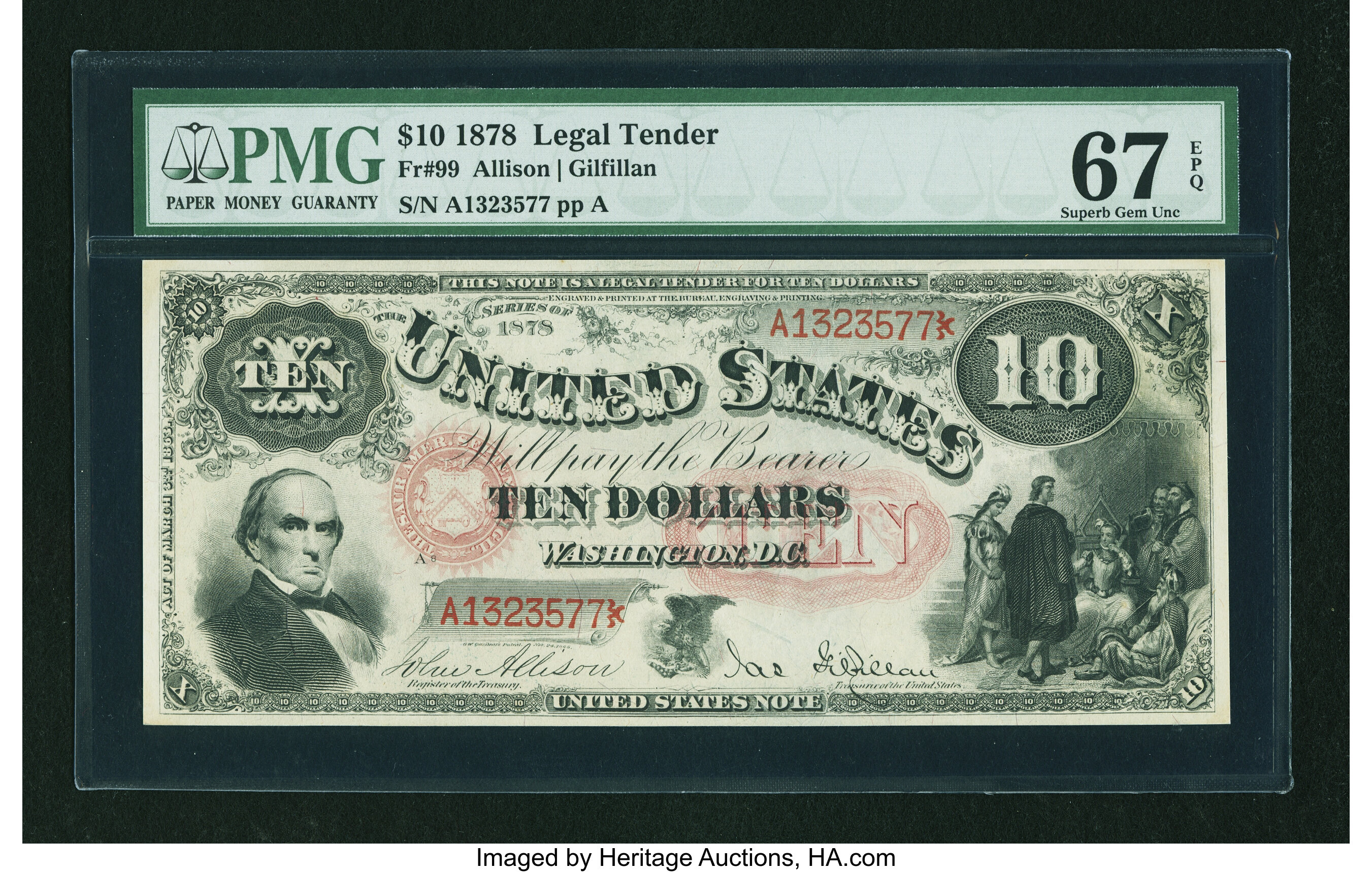 Fr 99 10 1878 Legal Tender Pmg Superb Gem Unc 67 Epq Large - large size legal tender notes fr 99 10 1878 legal tender pmg superb