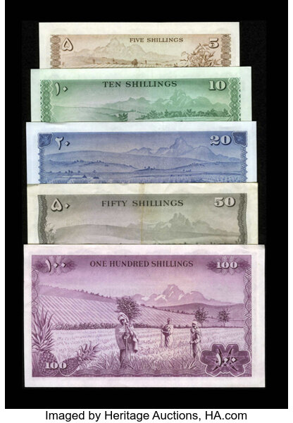 Kenya 5s; 10s; 20s; 50s; 100s 1966 - 1967 Pick 1b; 2b; 3b; 4a; 5a