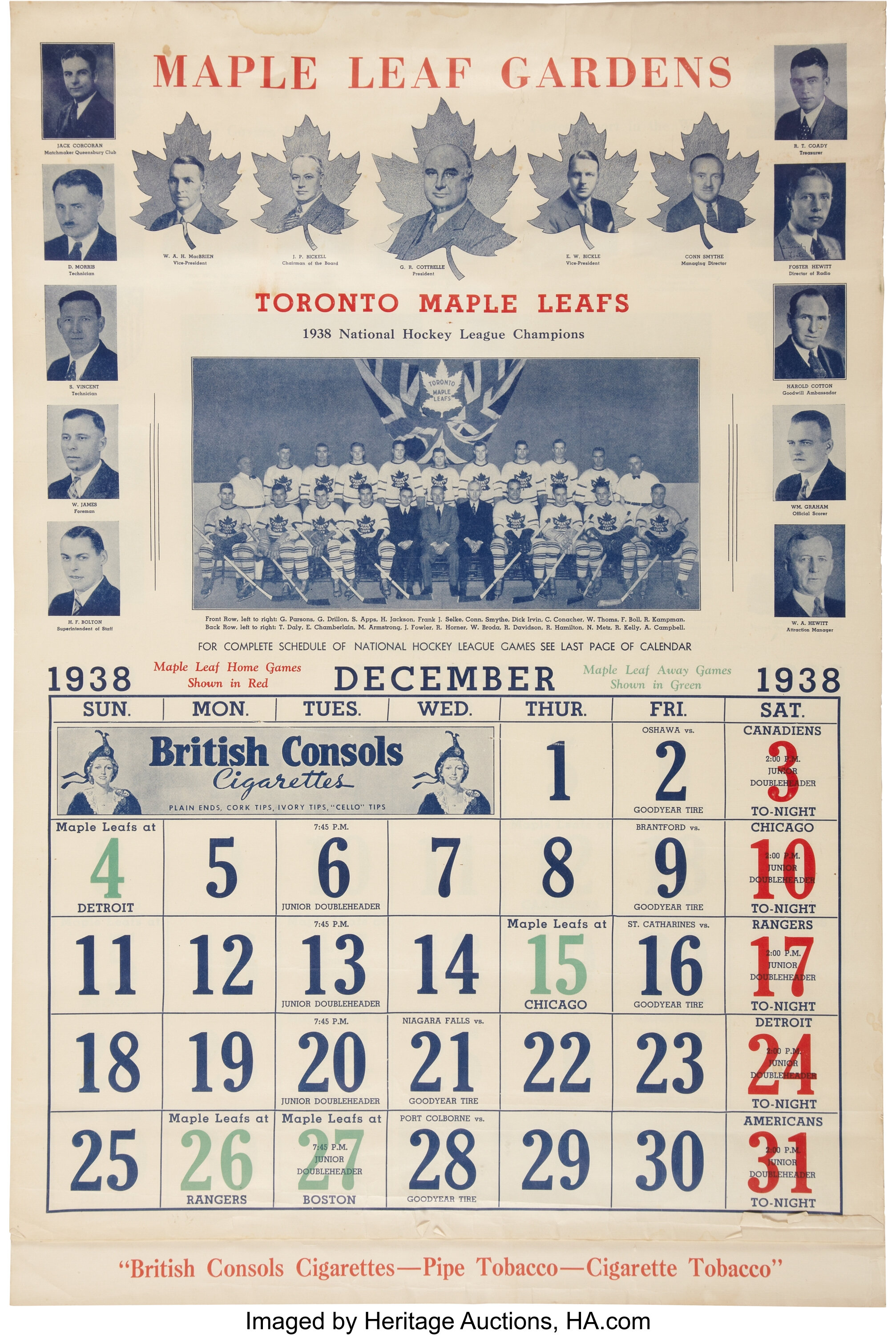 193839 Toronto Maple Leaf Gardens Calendar.... Hockey Collectibles