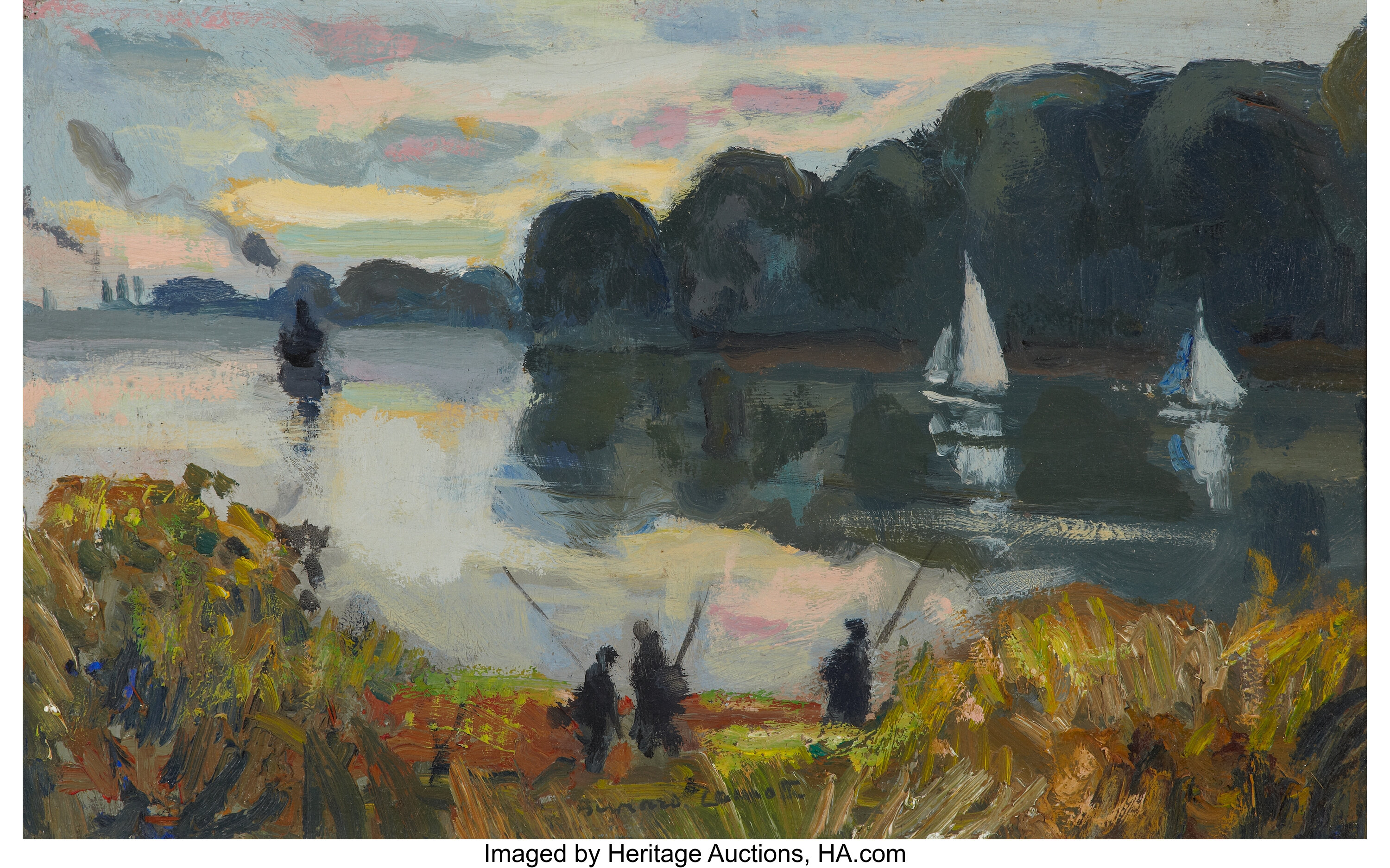 BERNARD LAMOTTE (French, 1903-1983). Along the River. Oil on ...
