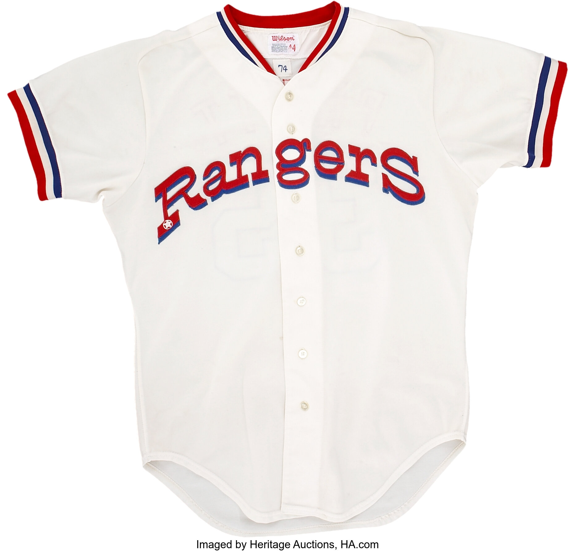 Today's project from the Dream Shop: The 1975 Texas Rangers road jersey is  a one-year oddball. I love them because they are so in your face, so  bold, and yet few remain