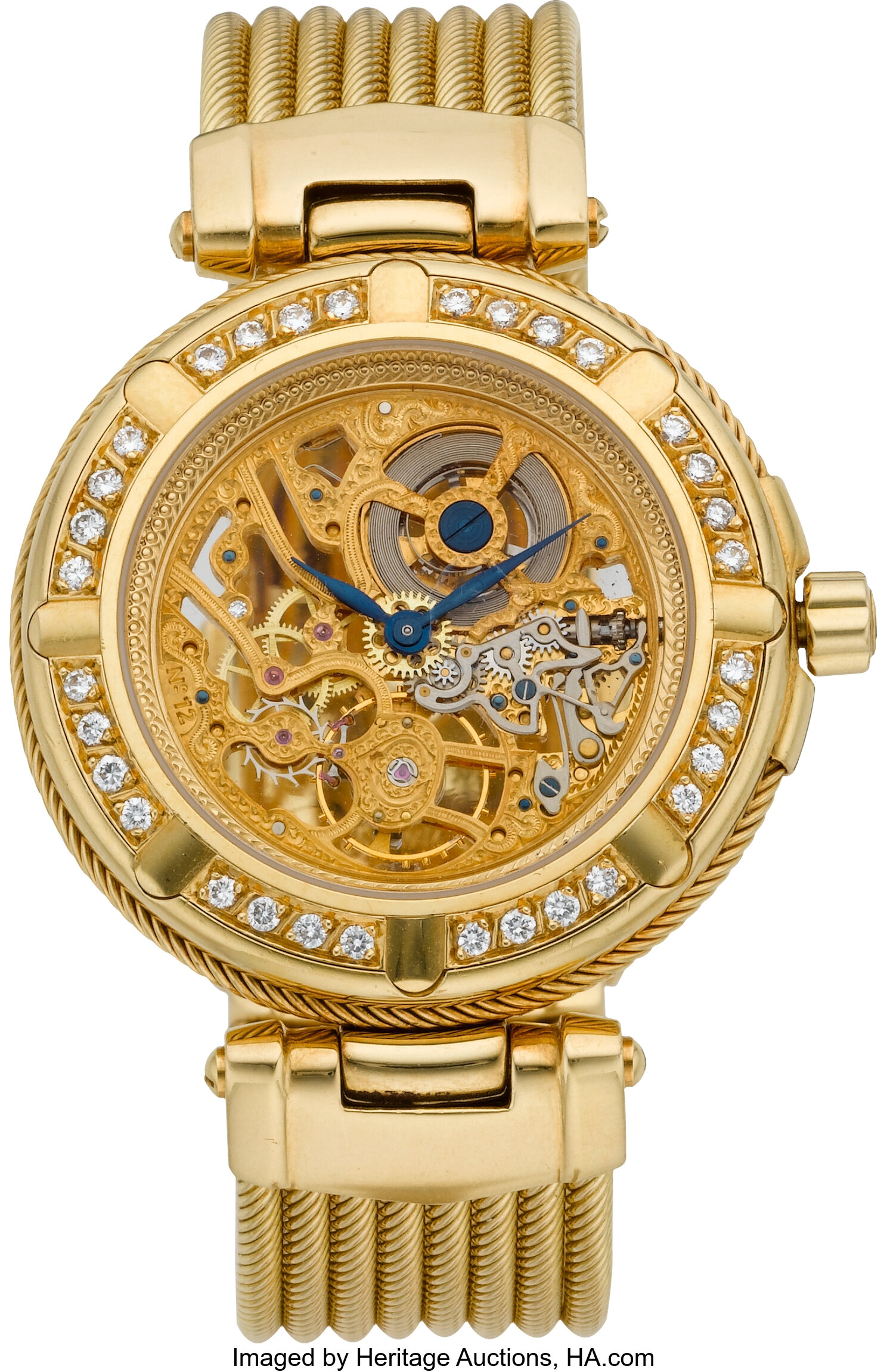 Philippe Charriol Fine Diamond & Gold Celtic Skeleton Wristwatch