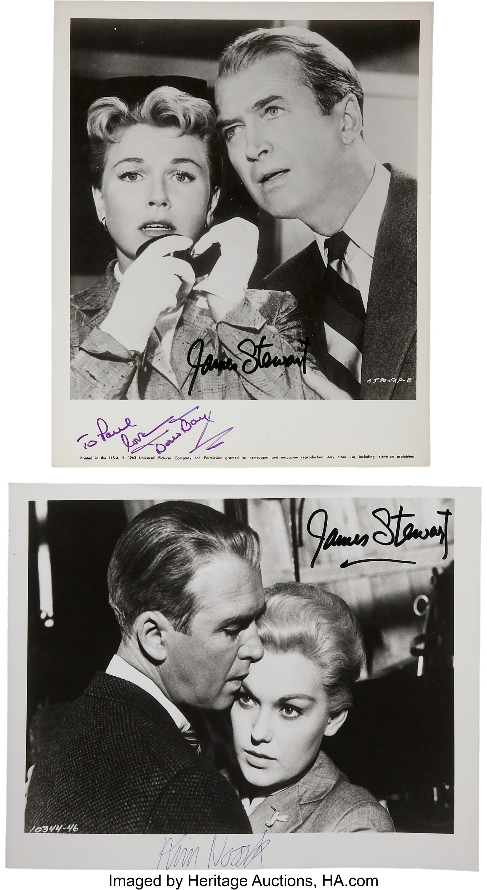 Jimmy Stewart With Doris Day And Kim Novak Signed Photos Lot