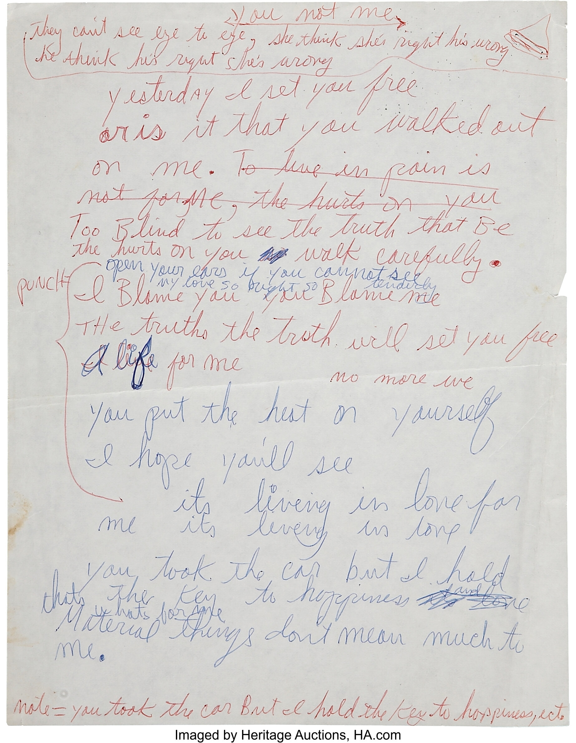 Michael Jackson Handwritten You Not Me Song Lyrics Music Lot Heritage Auctions