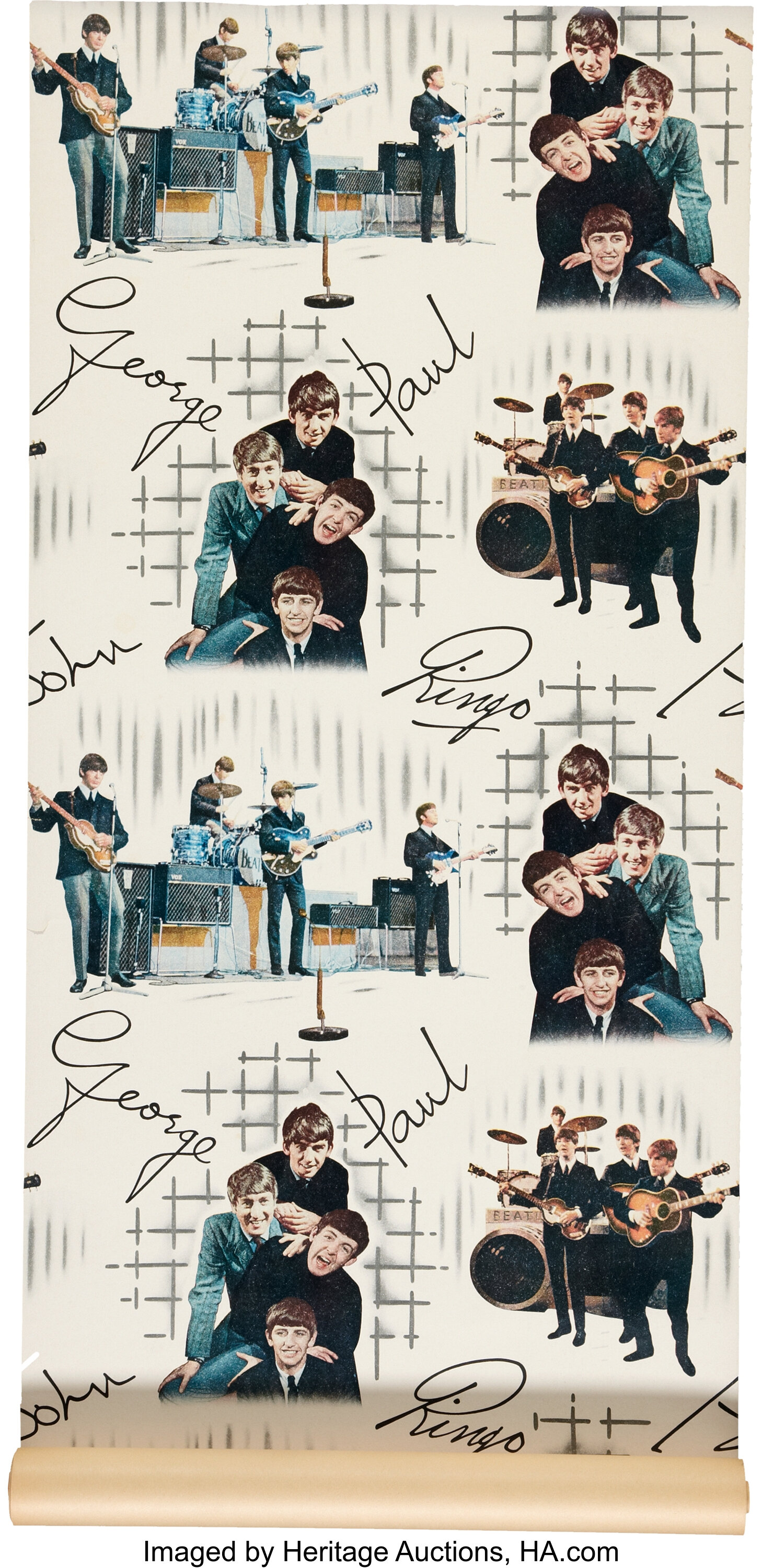 The Beatles Vintage Wallpaper Panel Music Memorabilia Lot Heritage Auctions