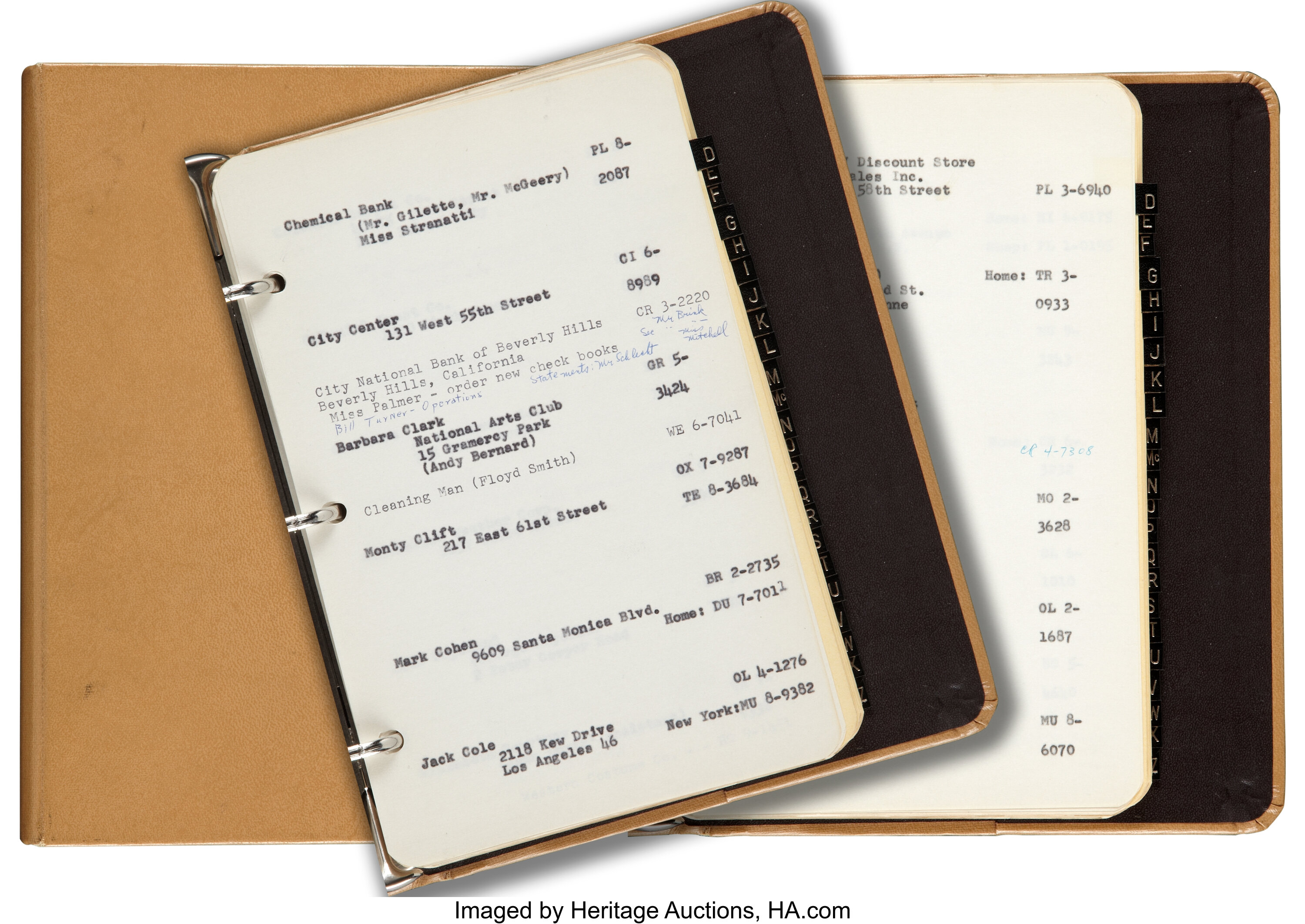 Marilyn Monroe's Personal Phonebook. (Total: 7 Items) Movie/TV