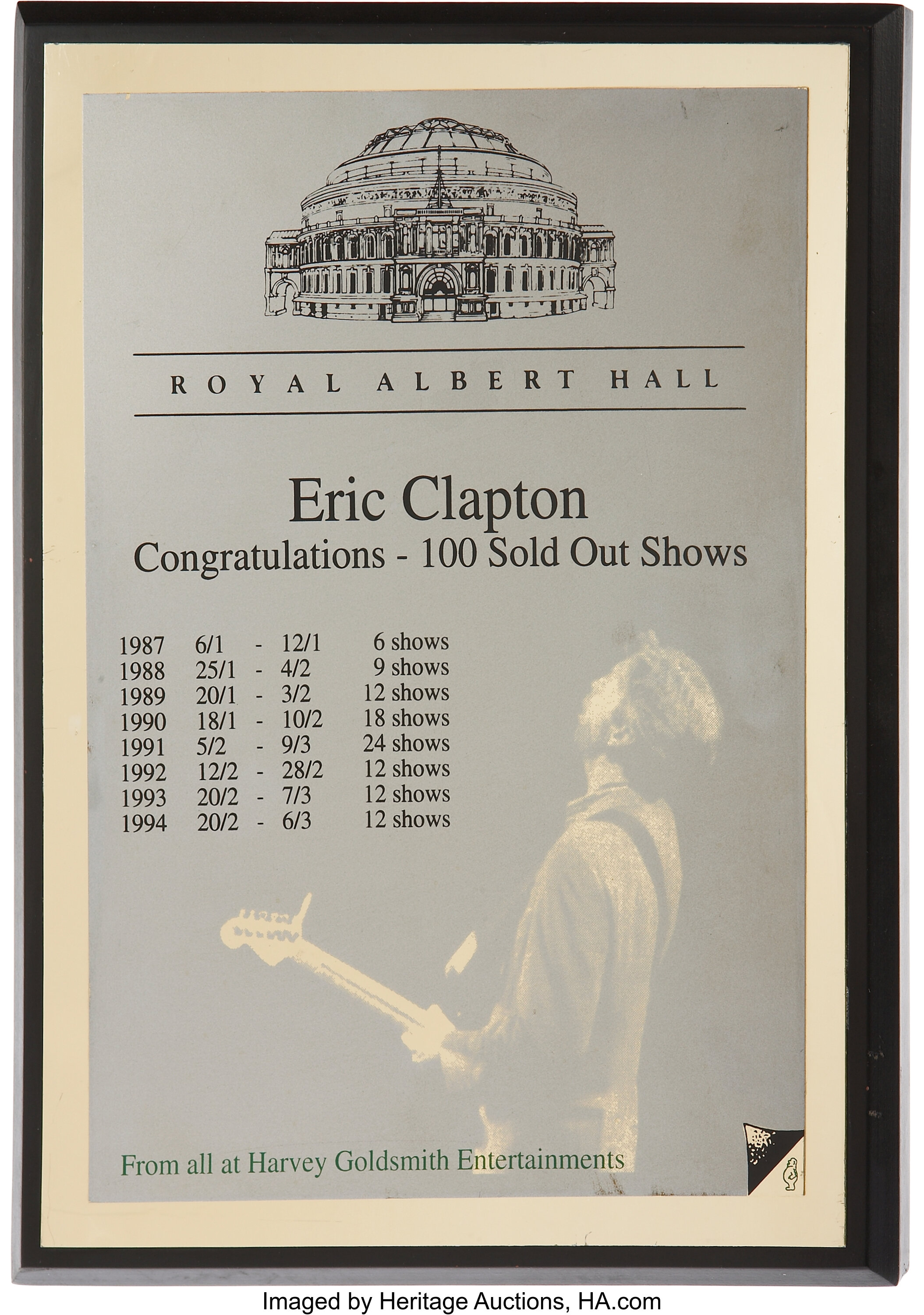 Eric Clapton Royal Albert Hall Award.... Music Memorabilia Awards