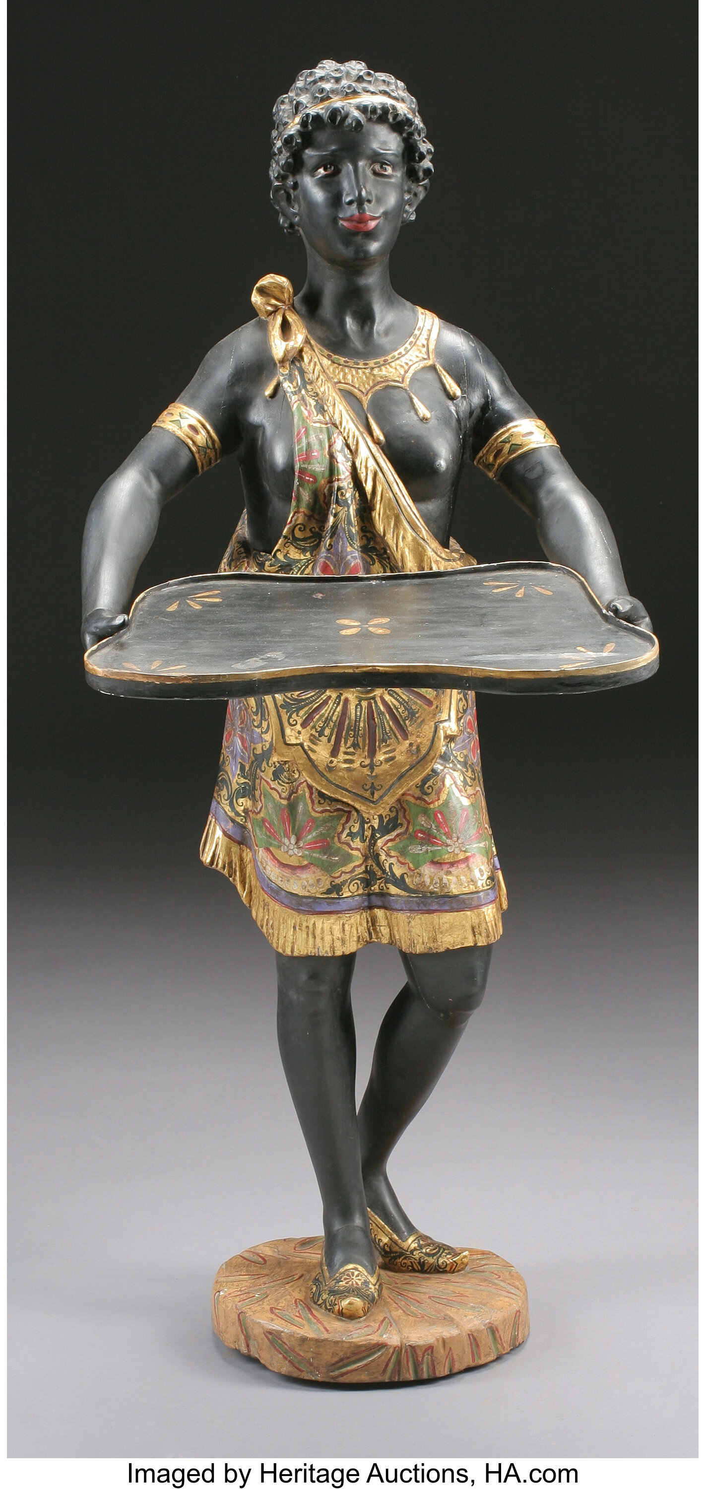 A VENETIAN POLYCHROME AND EBONIZED WOOD BLACKAMOOR. Late 19th-Early