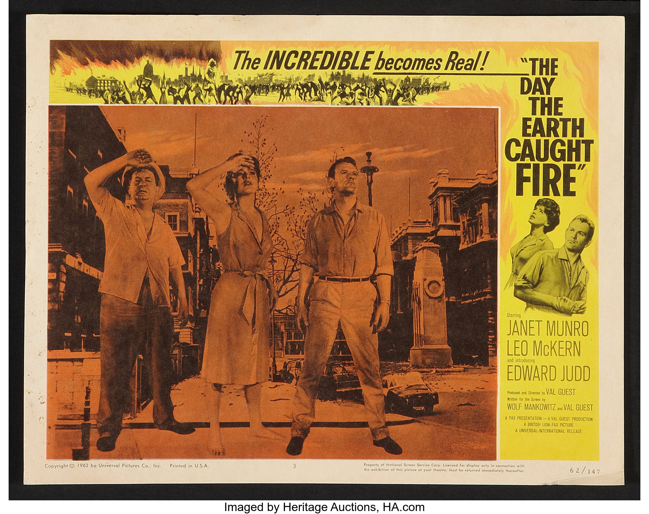 1962 Vintage Movie Poster “The outlets Day The Earth Caught Fire” 62/147