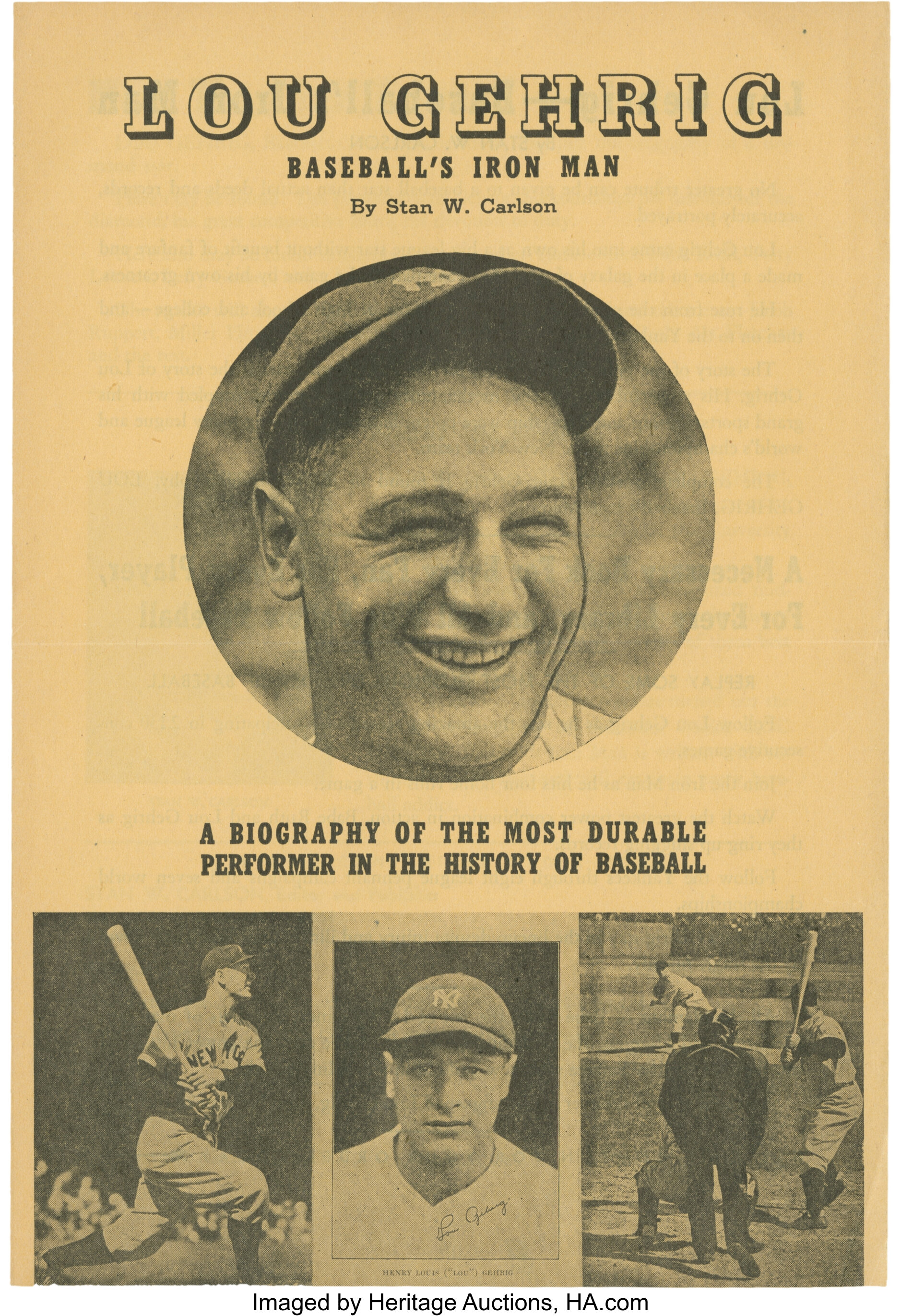 Circa 1940 Lou Gehrig Biography Advertising Pamphlet. Baseball