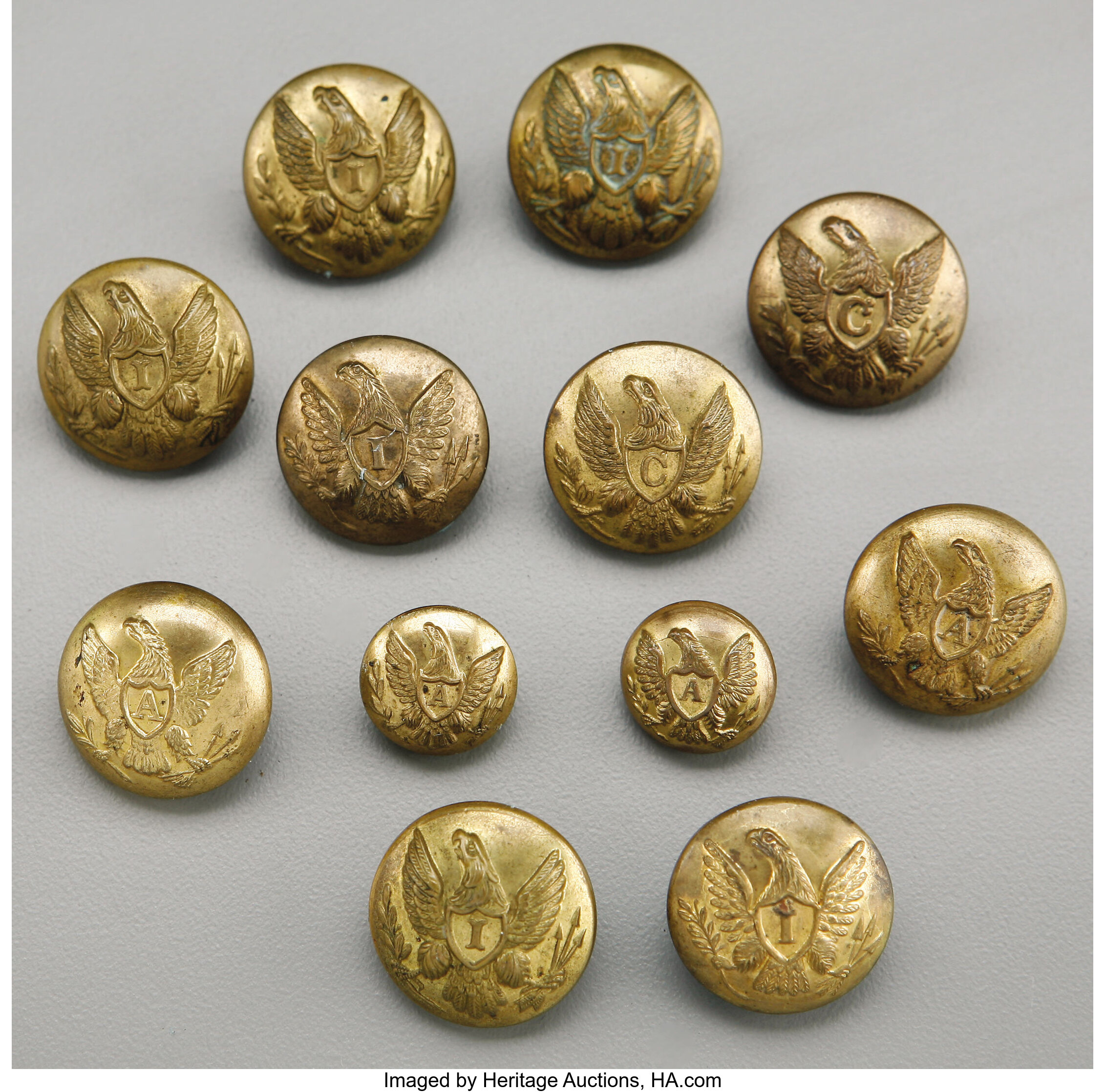 Mixed Grouping of 12 Non-Dug Federal Eagle Buttons, includes: six | Lot ...