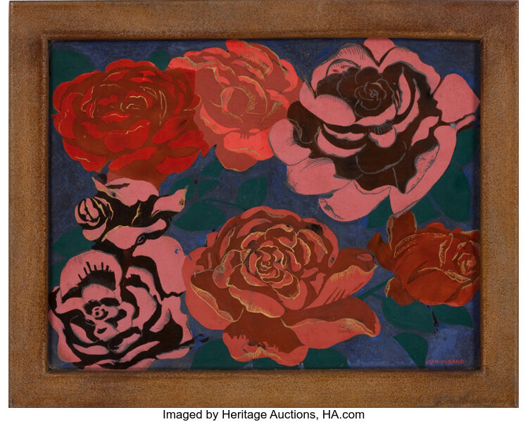 Jean Dunand Roses Et Fleurs A Lacquered Panel Circa 1925