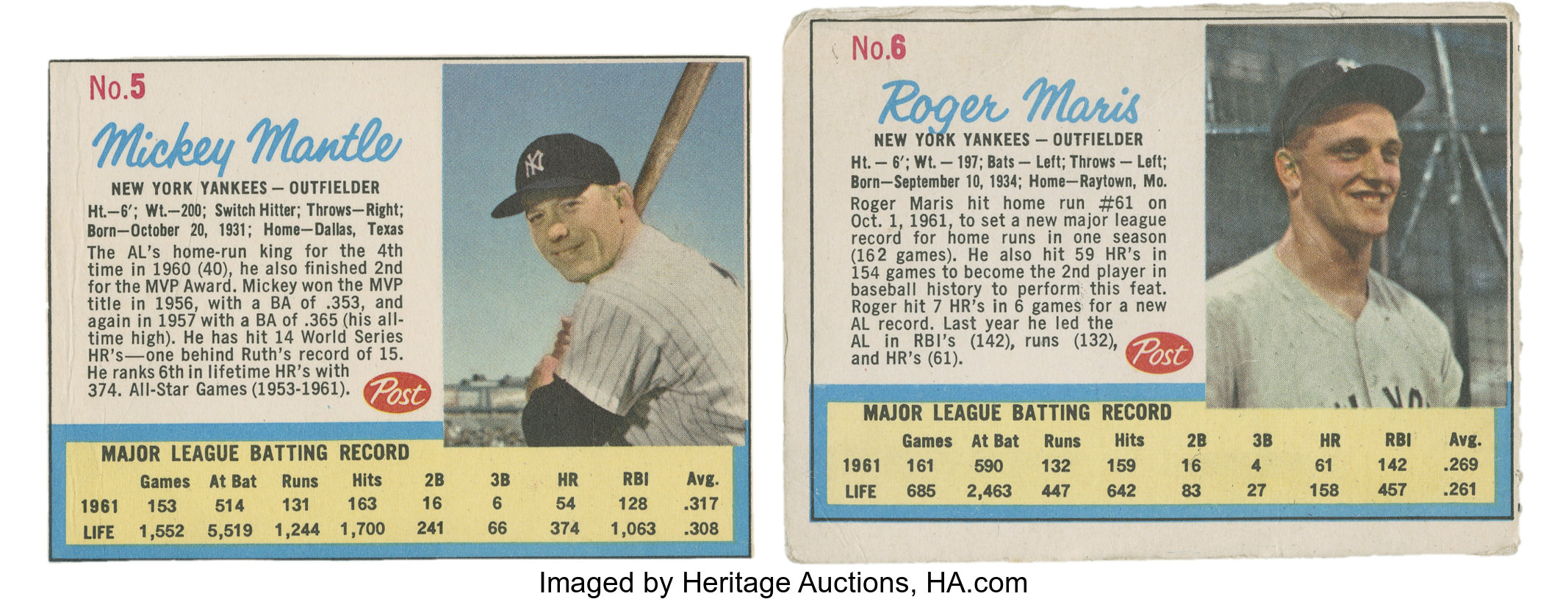 1962 Post Cereal Mickey Mantle (Hand Cut)