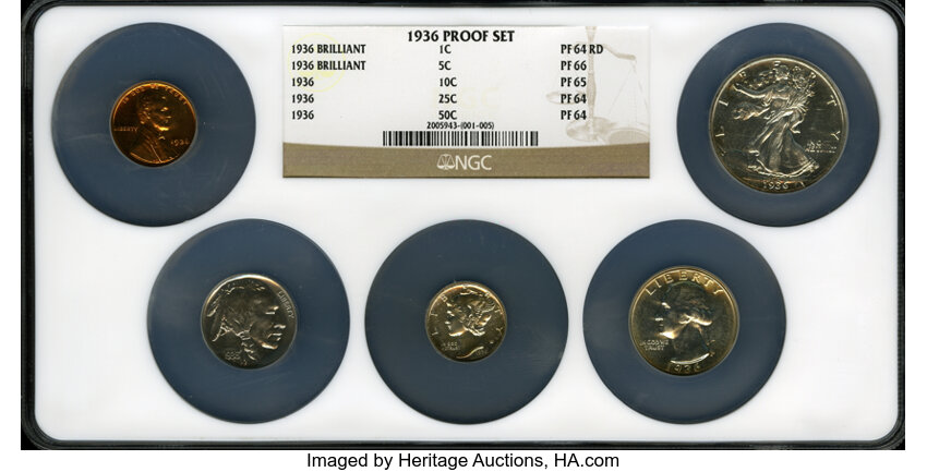 1936 Five Piece Proof Set NGC Total 5 coins Early Proof