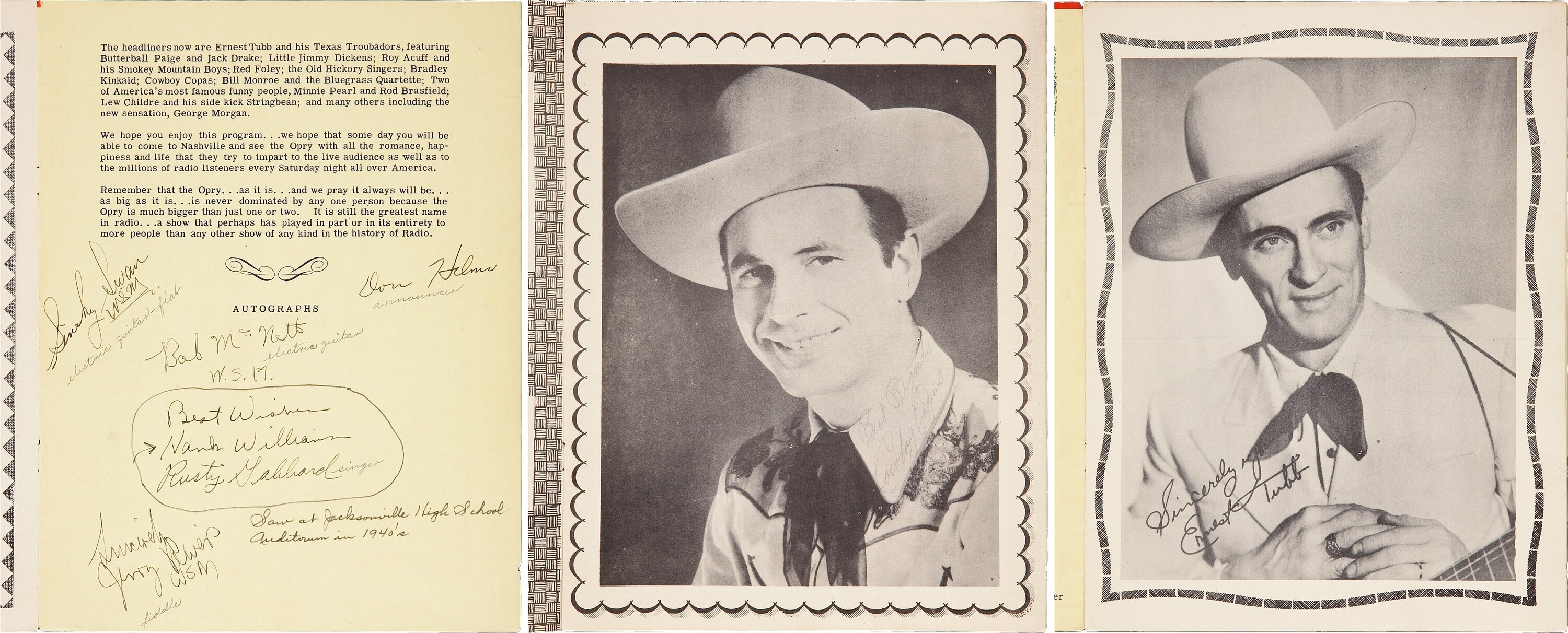 Hank Williams Sr. and Other Grand Ole Opry Stars Signed Program | Lot ...