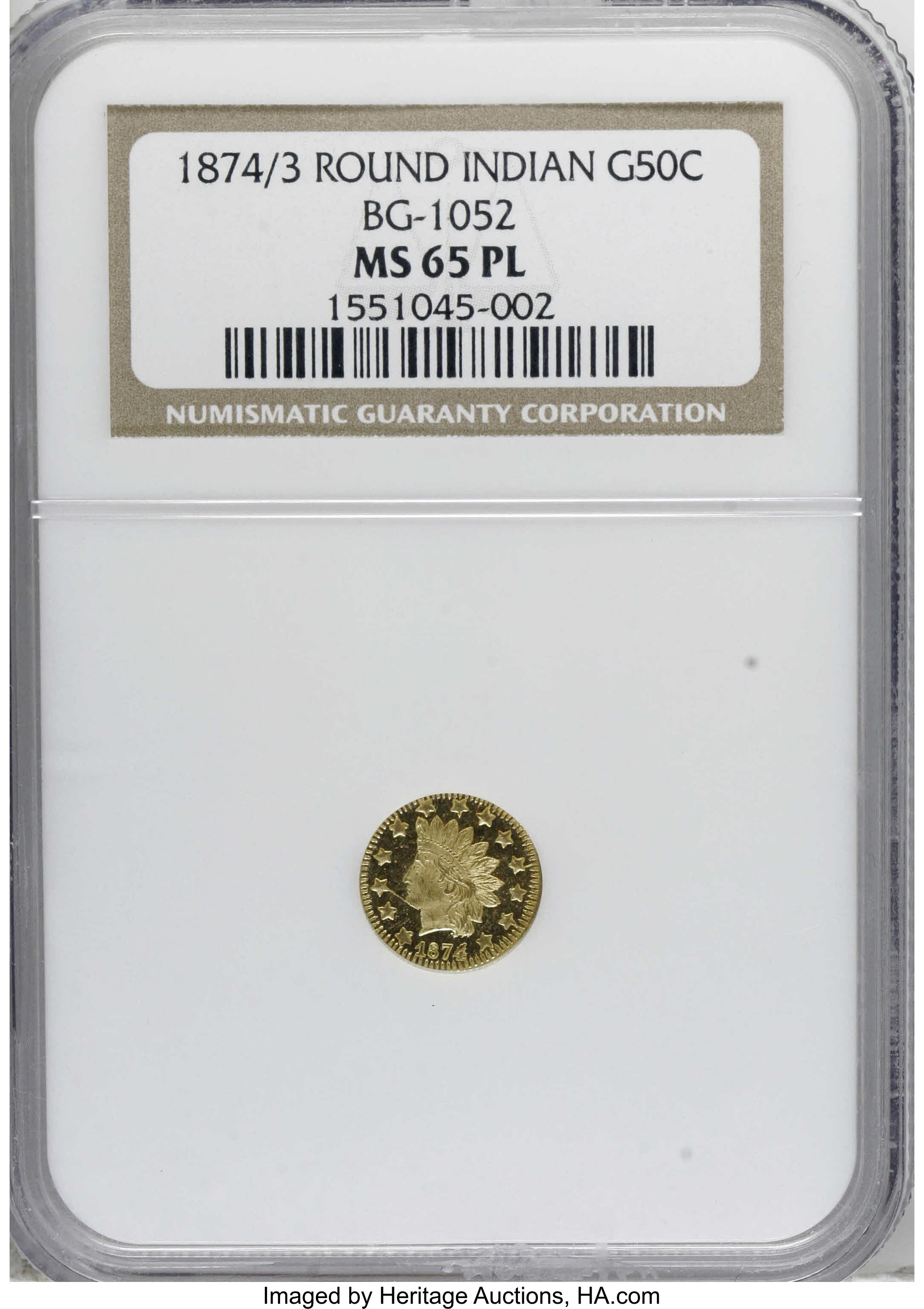 1874/3 50C Indian Round 50 Cents, BG-1052, High R.4, MS65