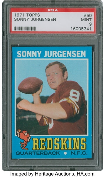 1971 Topps Sonny Jurgensen #50 PSA Mint 9. Football Cards, Lot #43133