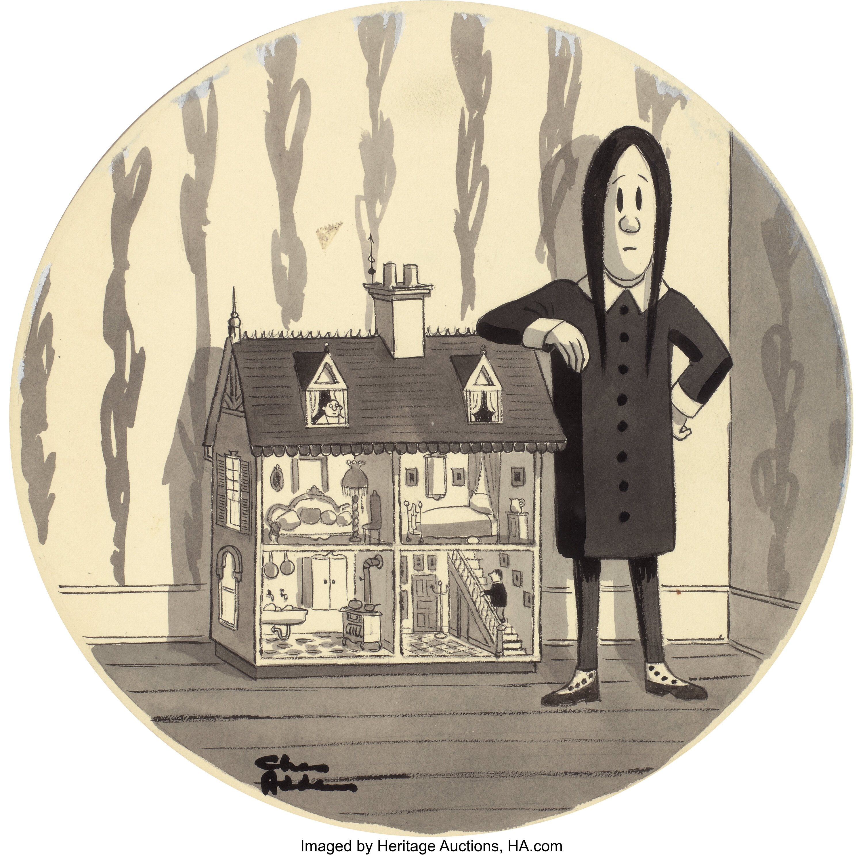 CHARLES ADDAMS (American, 1912-1988). Wednesday Addams, Interior | Lot ...