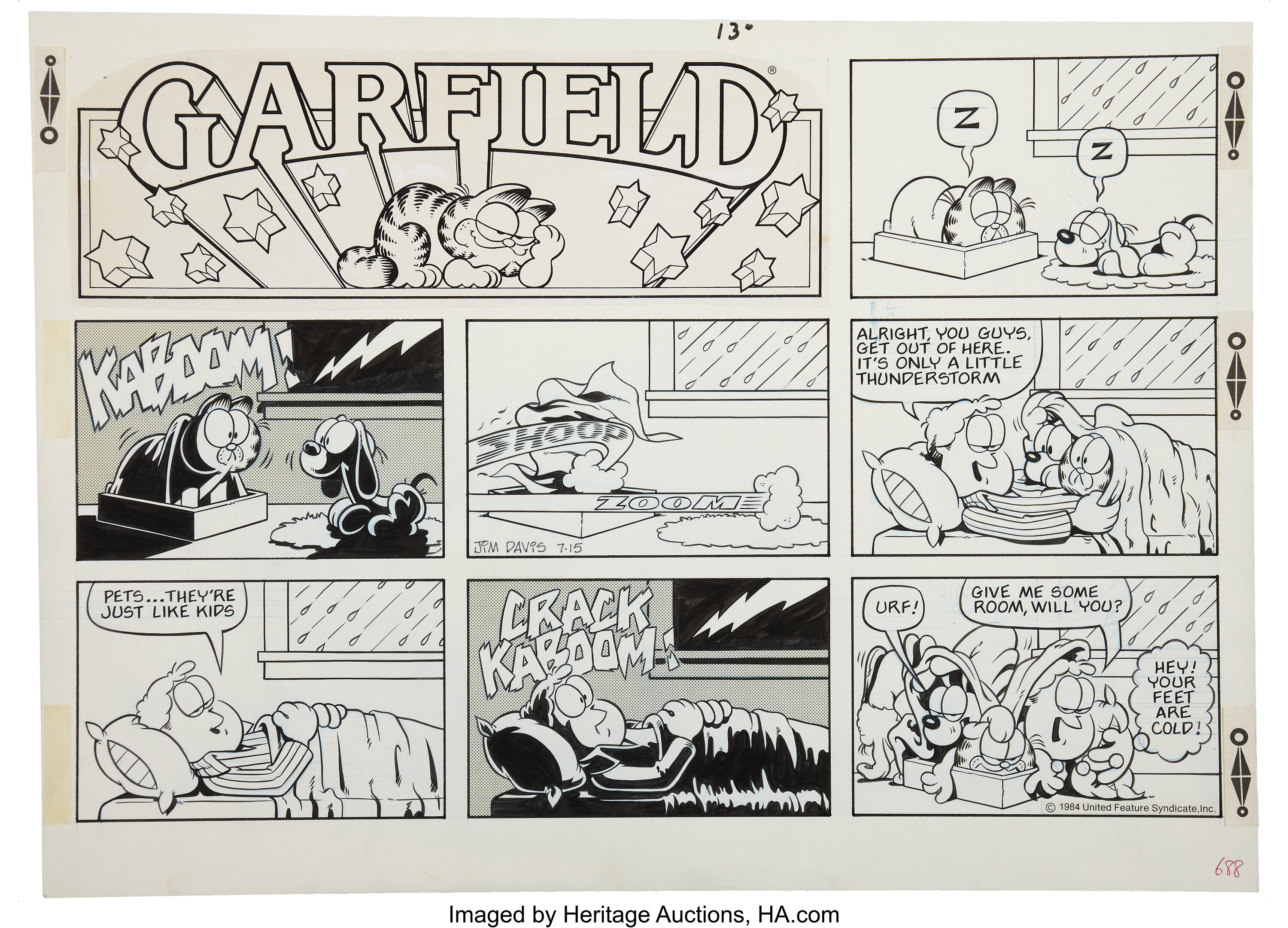 Jim Davis Garfield Sunday Comic Strip Original Art Dated 7 15 84 Lot 94046 Heritage Auctions