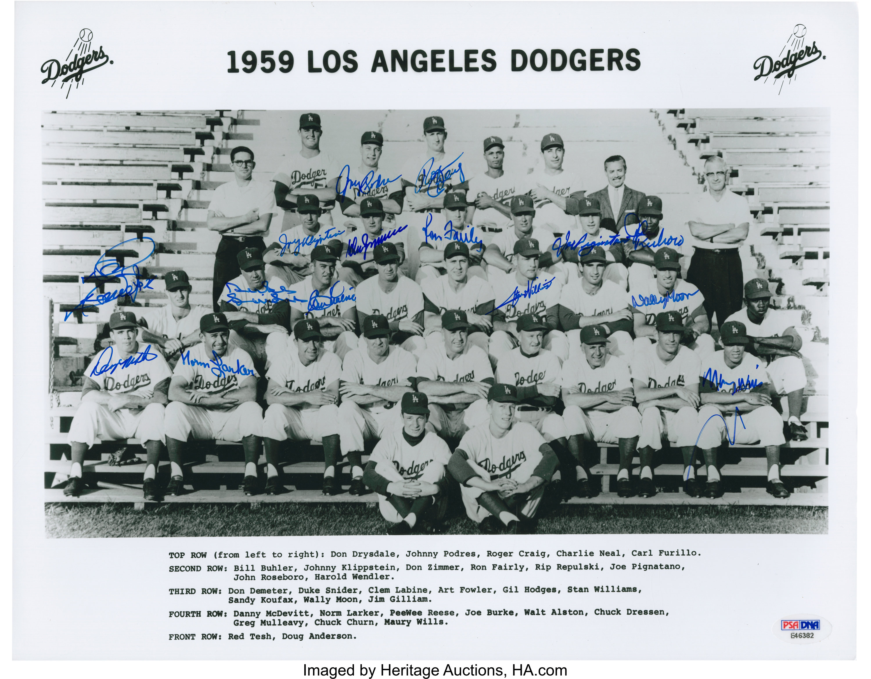 1955 Brooklyn Dodgers Clem Labine/Johnny Podres/Roger Craig Signed 16x20  JSA Authenticated