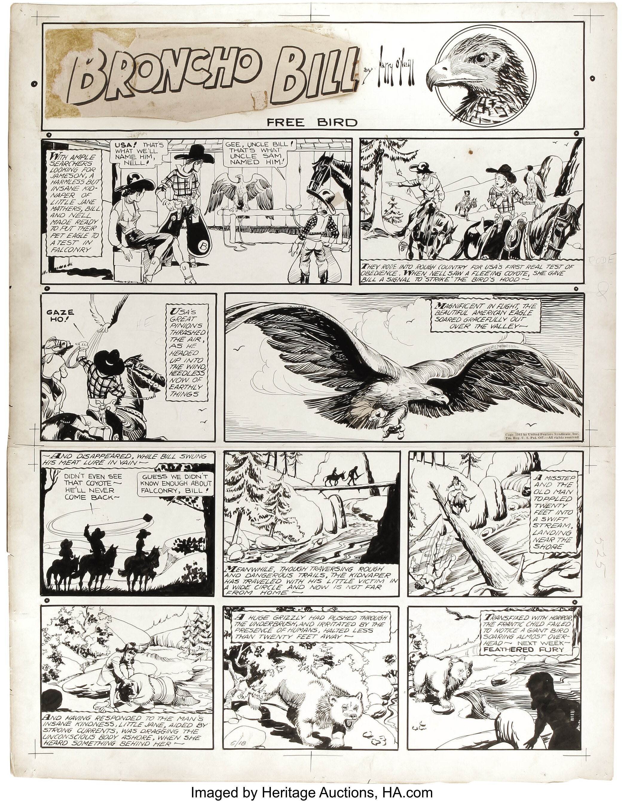 Harry O'Neill - Broncho Bill Sunday Comic Strip Original Art, dated ...