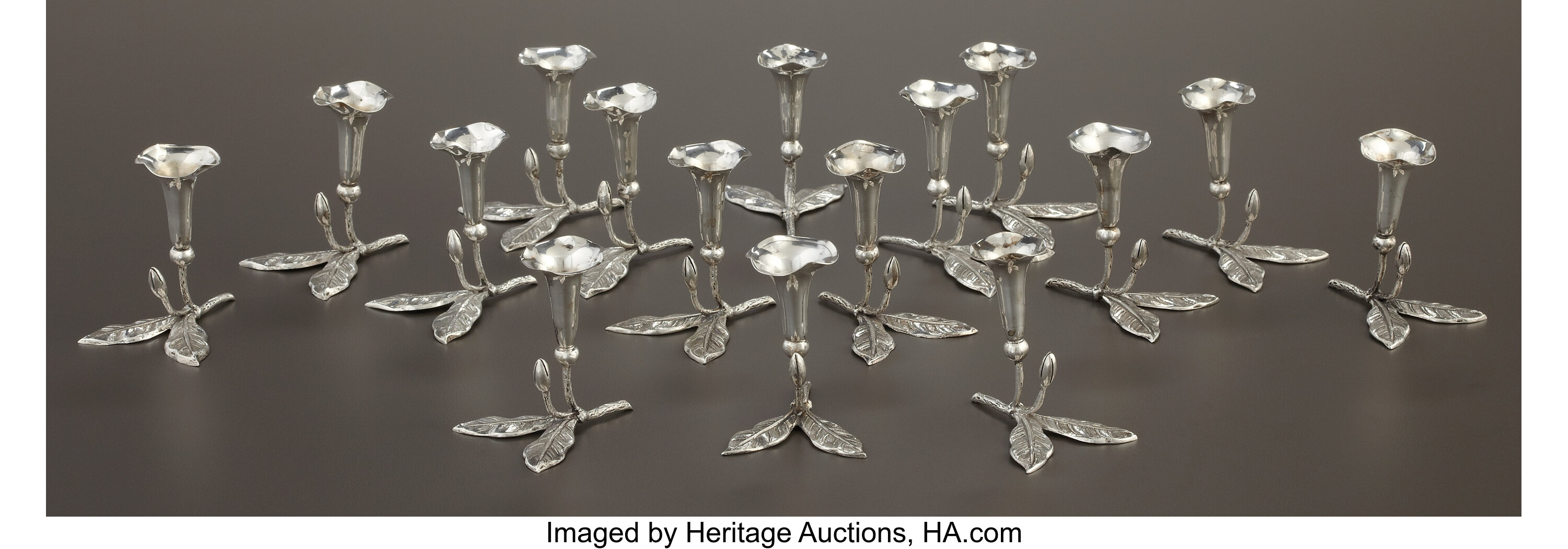 A Set Of Sixteen Italian Silver Place Card Holders With Bud Vase