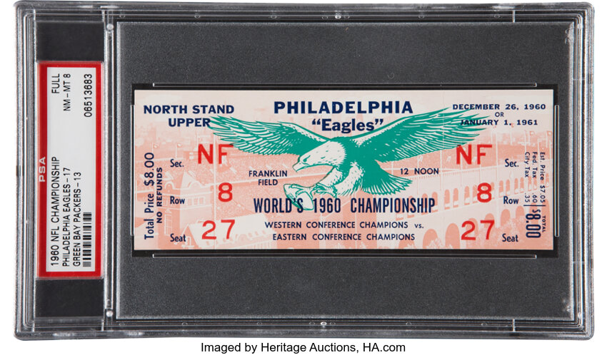 1960 NFL Championship Game Packers vs. Eagles Full Ticket, PSA