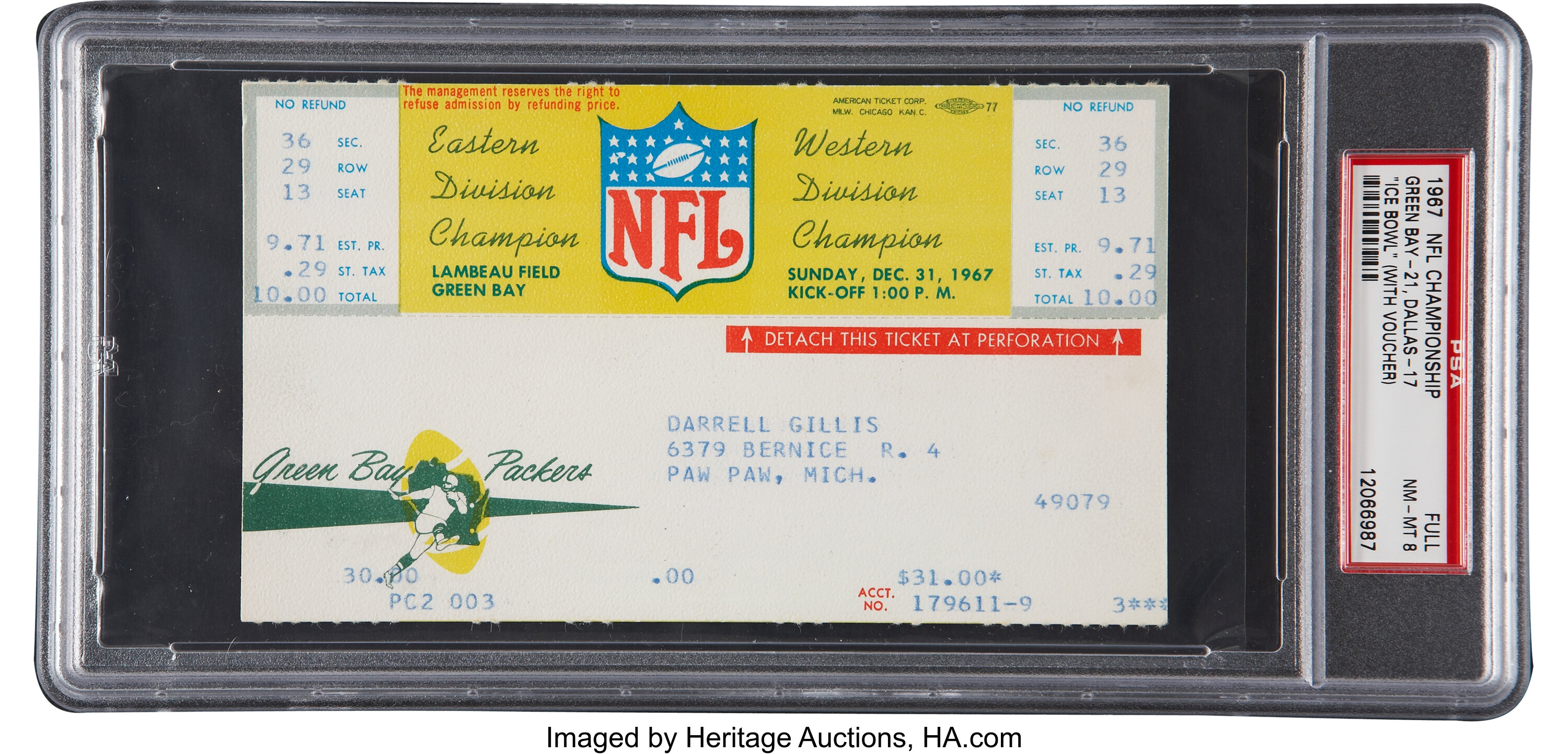 1966 NFL Championship Full Ticket Signed by Bart Starr (PSA)