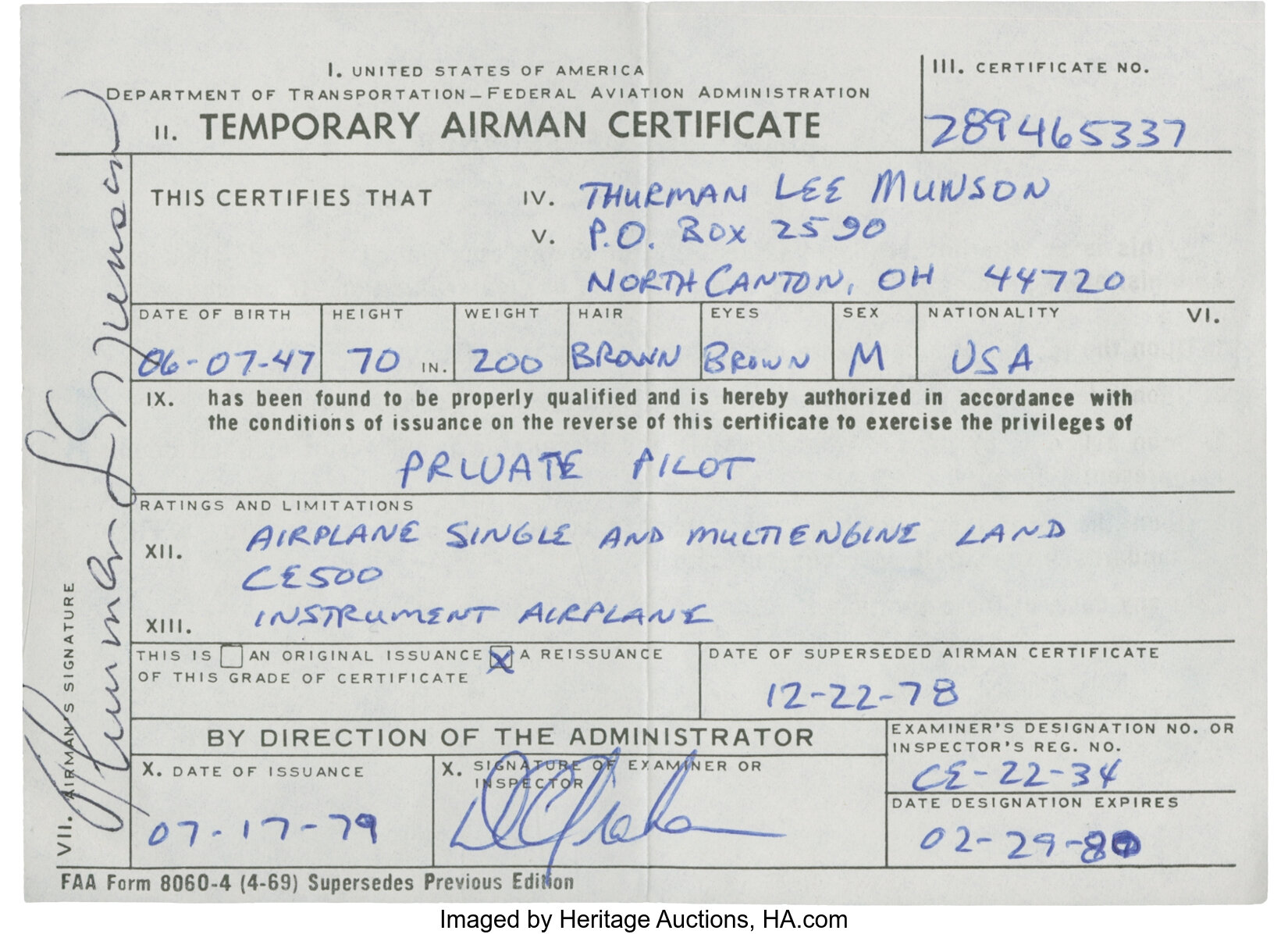 Thurman Munson thank you for the memories 1969 1979 signature