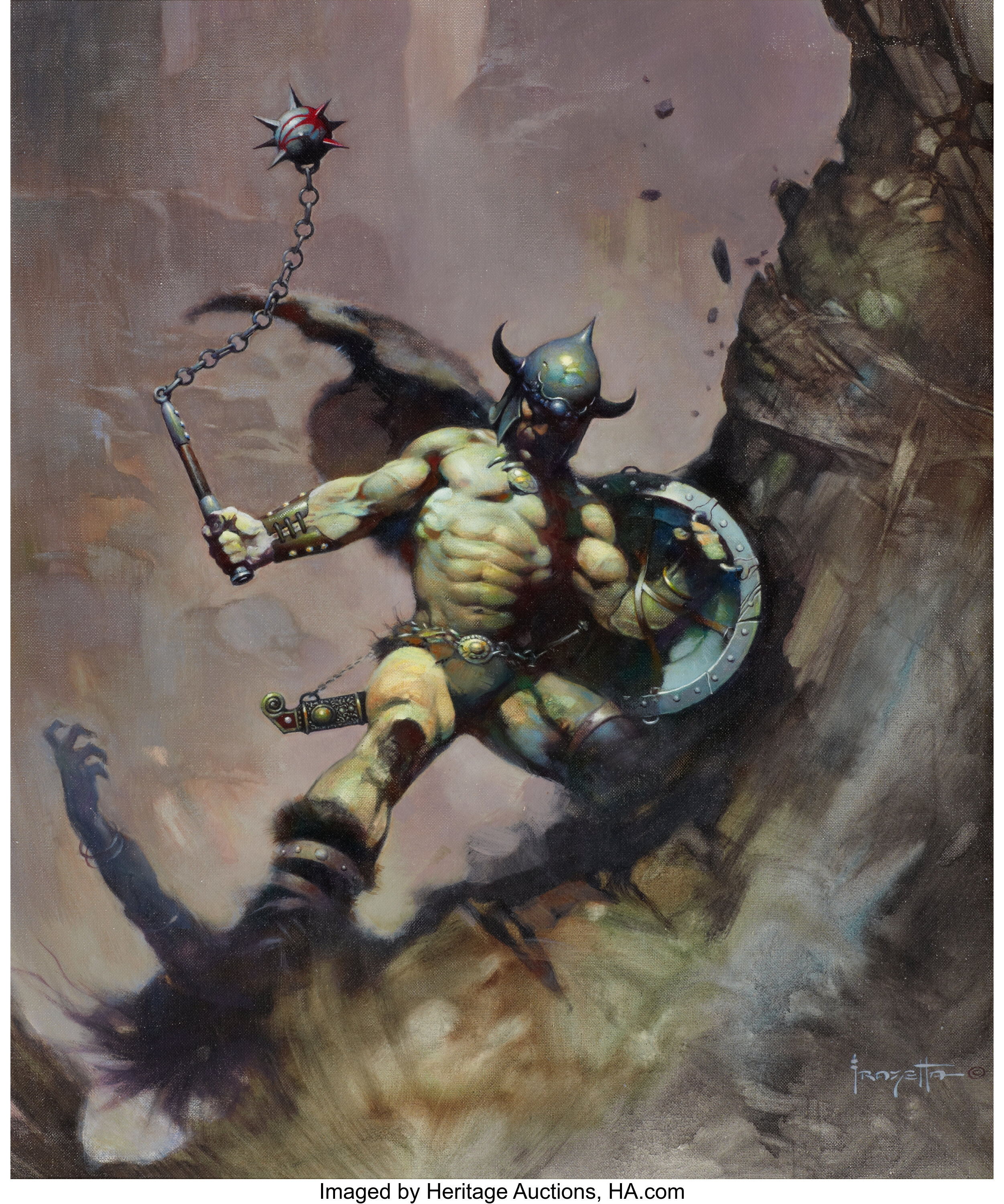 FRANK FRAZETTA (American, b. 1928). Warrior with Ball and Chain 