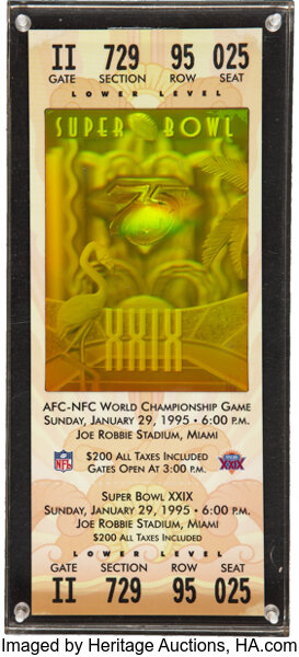 1995 Super Bowl XXIX Replica Full Ticket. Football Collectibles, Lot  #42144