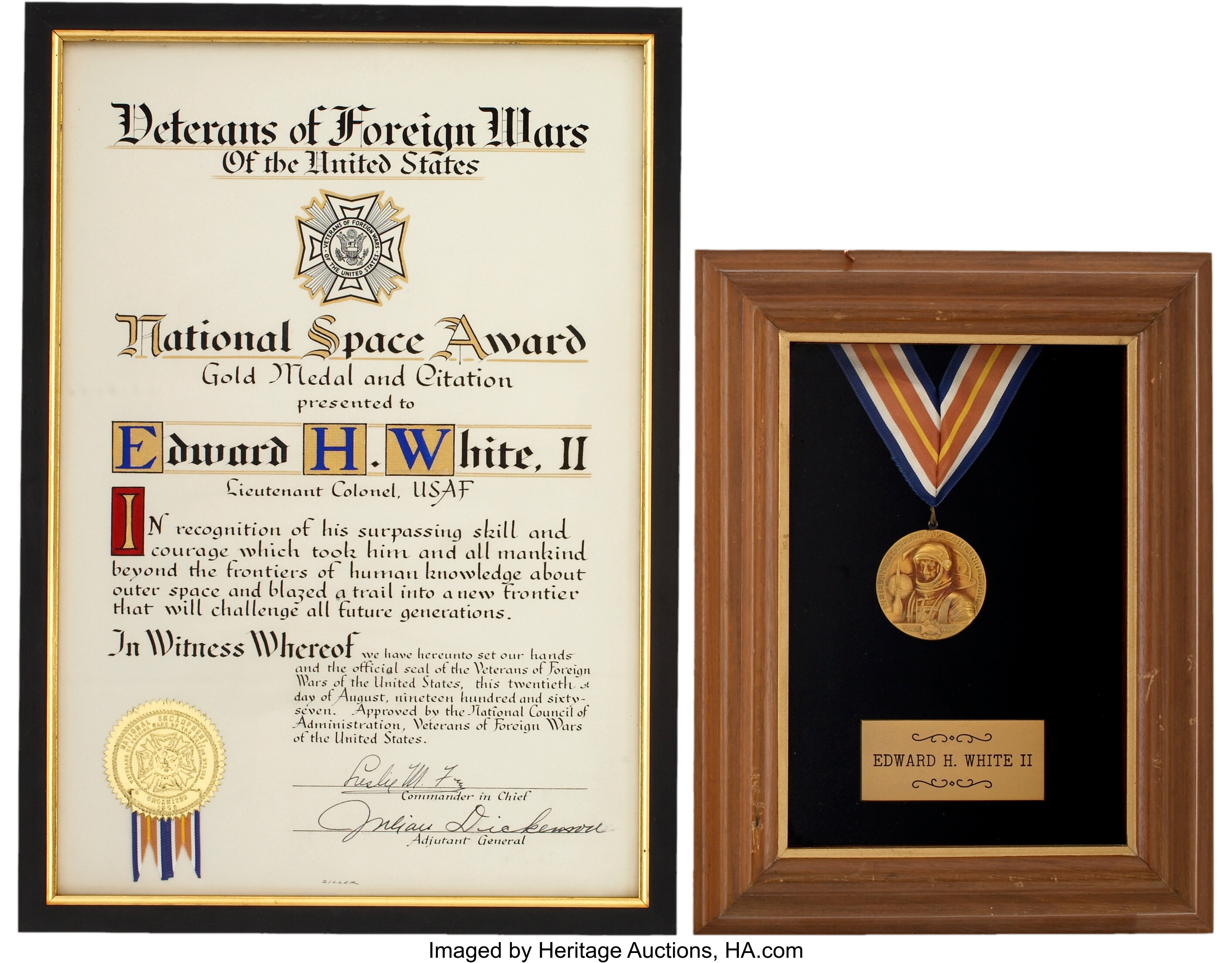 Gemini 4 National Space Award Gold Medal And Citation Presented By Lot 410 Heritage Auctions