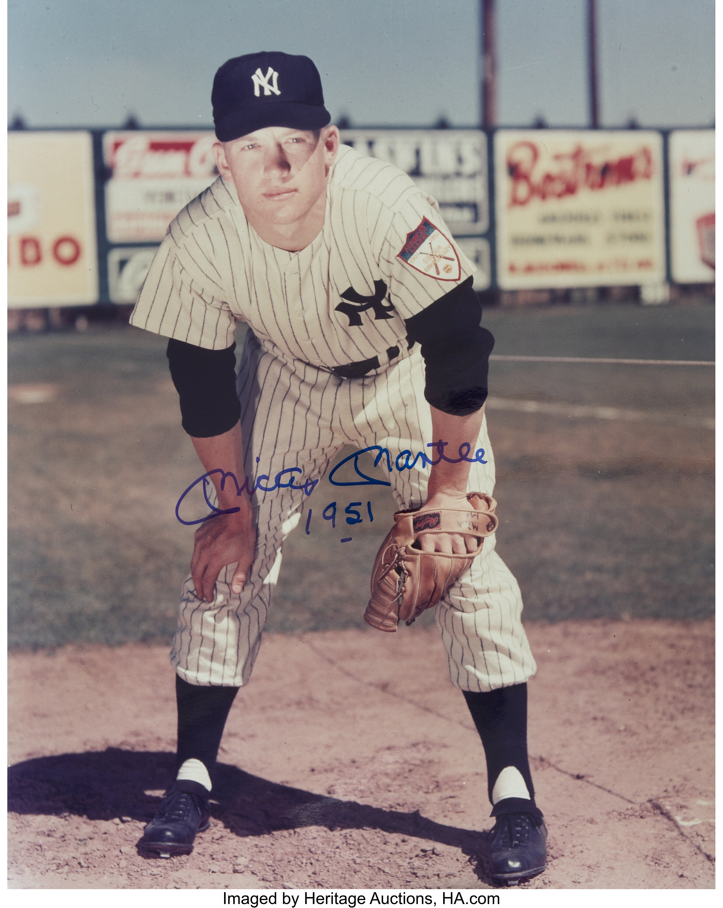 Mickey Mantle 1951 Signed Oversized Photograph. Baseball