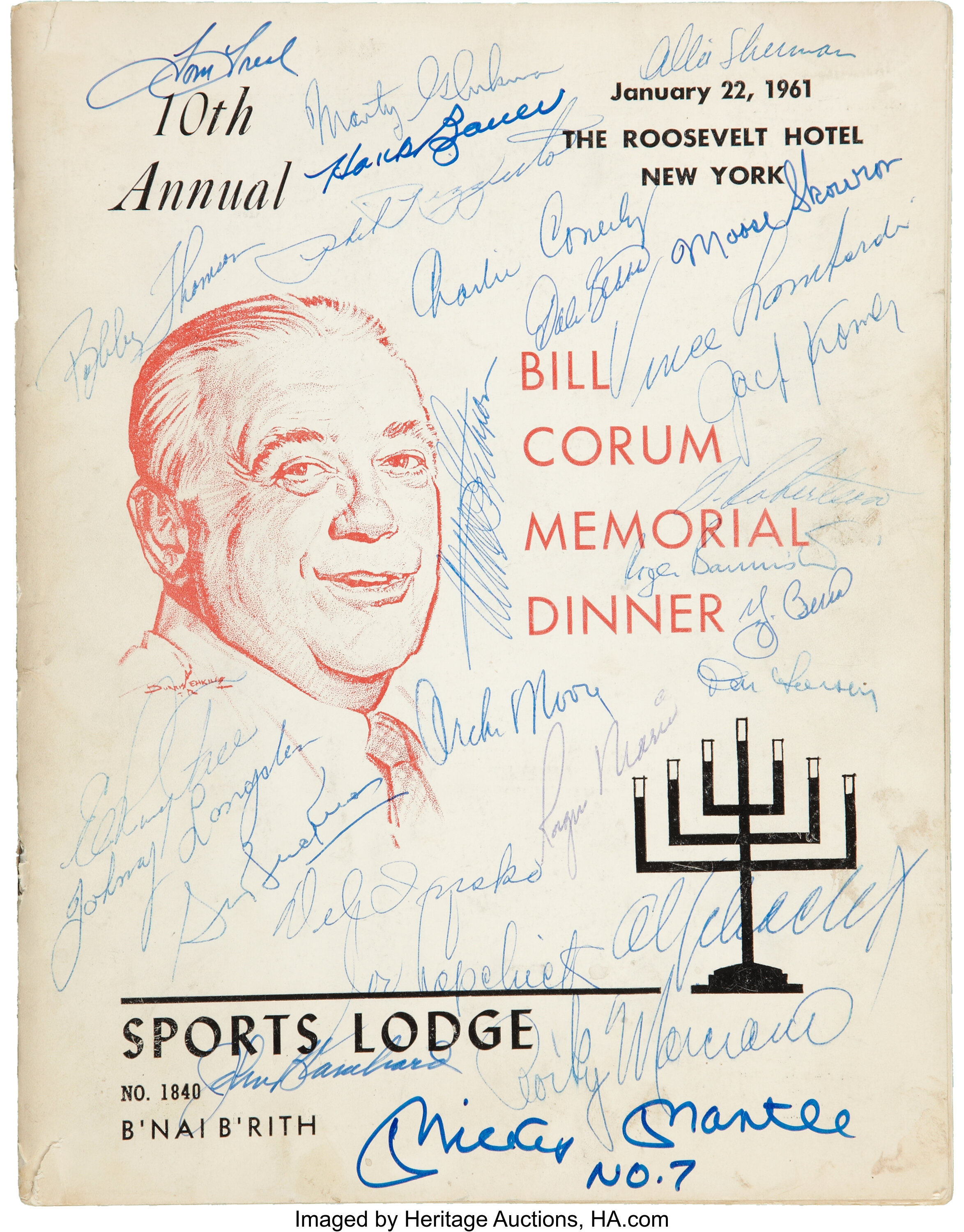 1961 Bill Corum Memorial Dinner Multi Signed Program Baseball