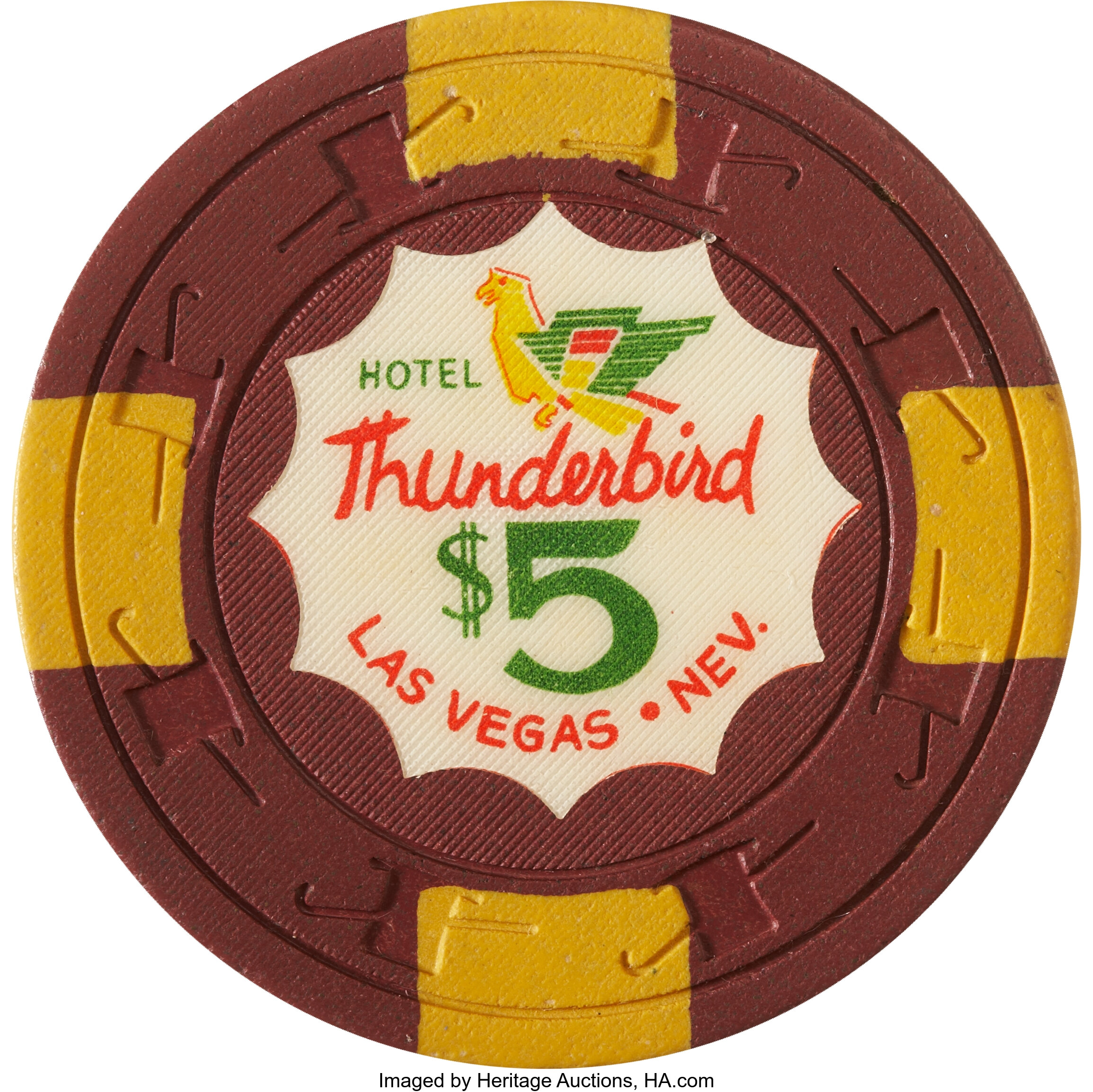 Thunderbird $5 Las Vegas Casino Chip, Sixth issue, R-8, Circa