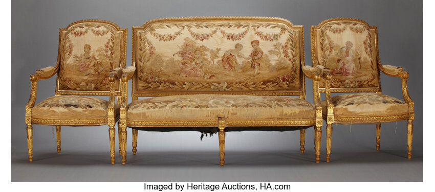 Antique Louis XV style gilt wood armchair