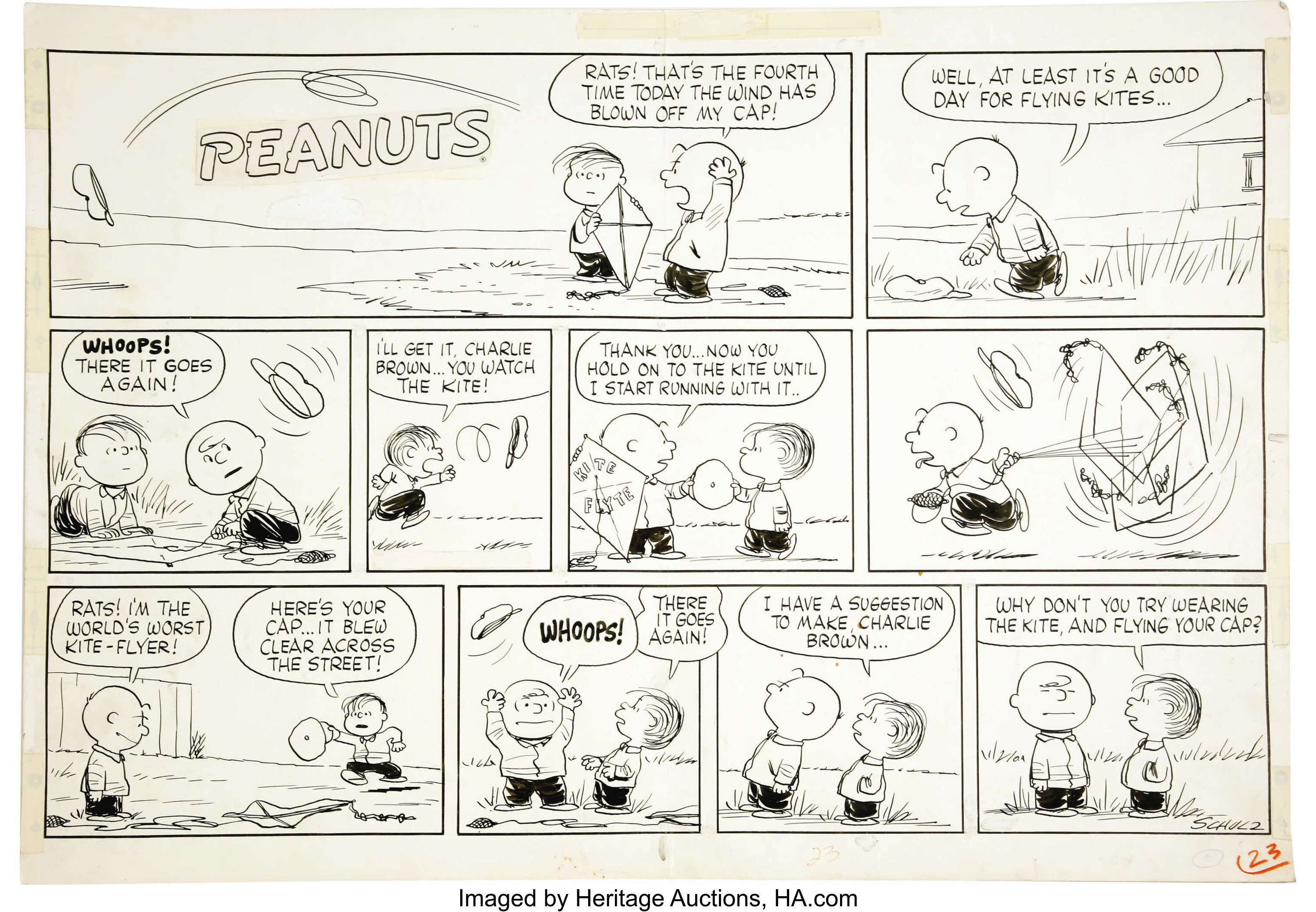 Charles Schulz - Peanuts Sunday Comic Strip Original Art, dated