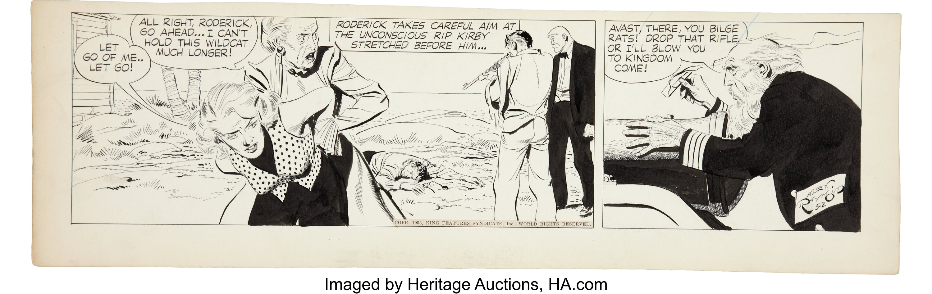 Alex Raymond Rip Kirby Daily Comic Strip Original Art Dated 5 2 53 Lot Heritage Auctions