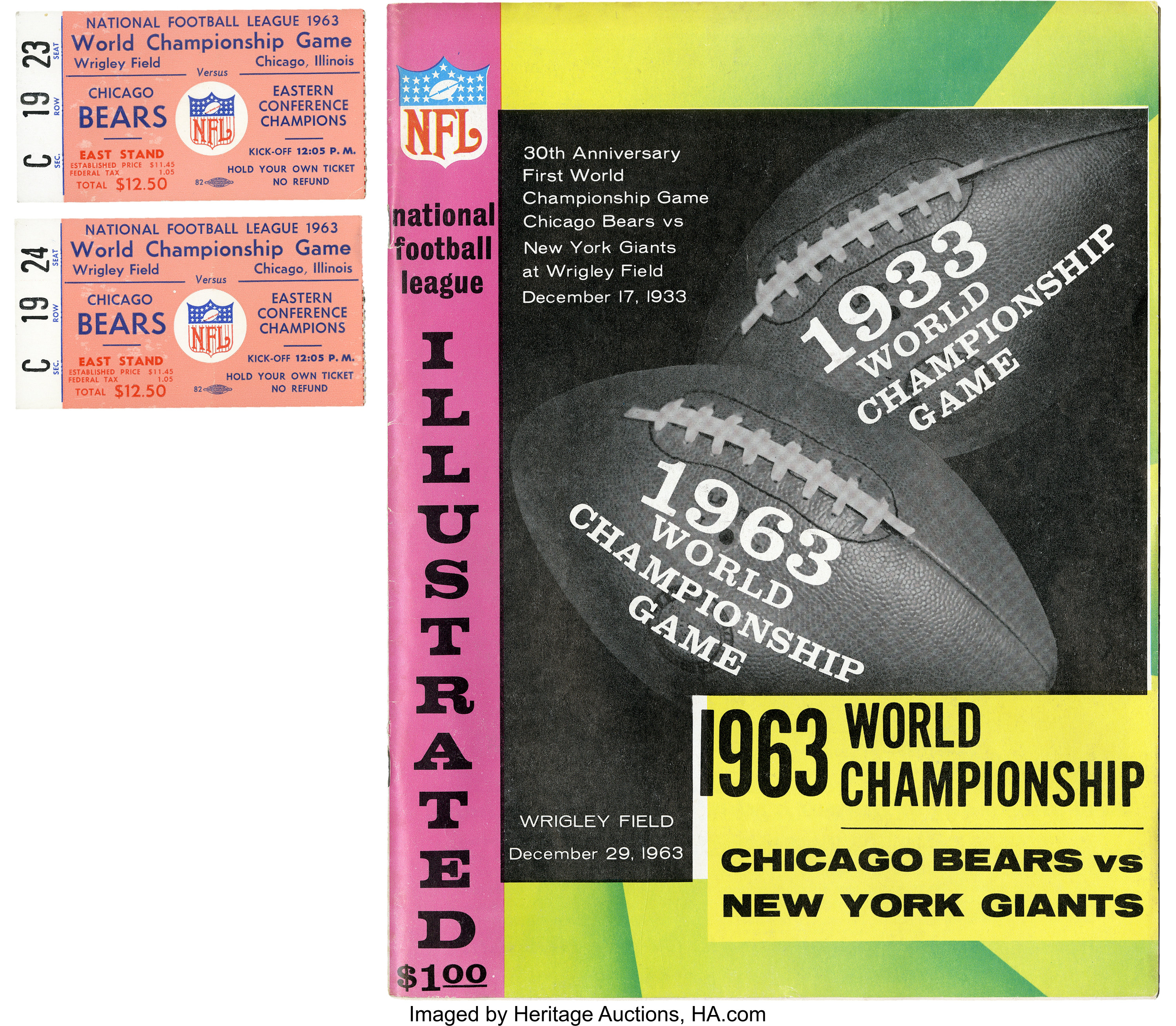 1963 NFL Championship Program and Pair of Ticket Stubs Lot of 3., Lot  #41139