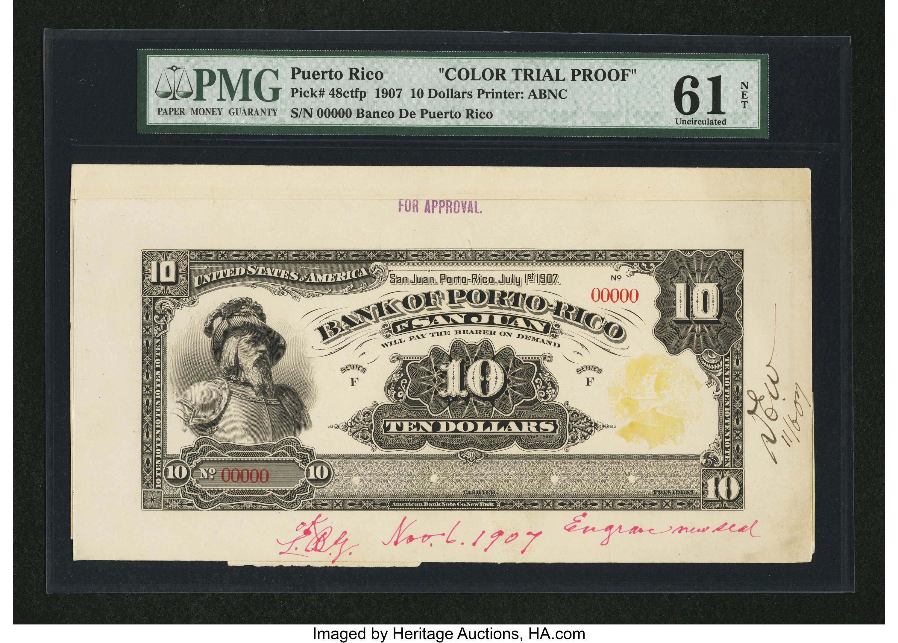 Puerto Rico Bank of Porto Rico in San Juan $10 1.7.1907 Pick 48ctfp ...