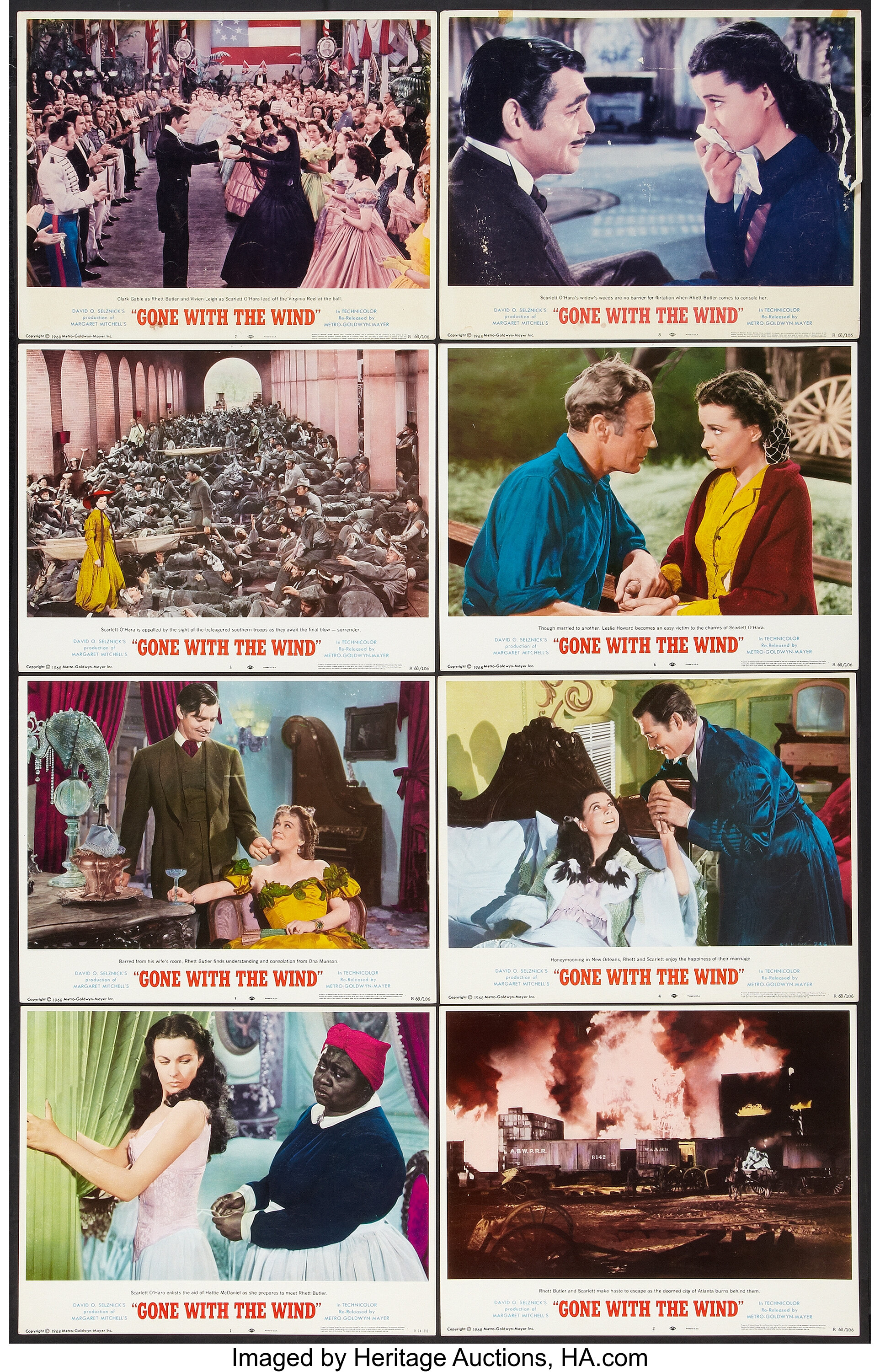 Gone with the Wind (MGM, R-1968 and R-1974). Lobby Cards (8) (11