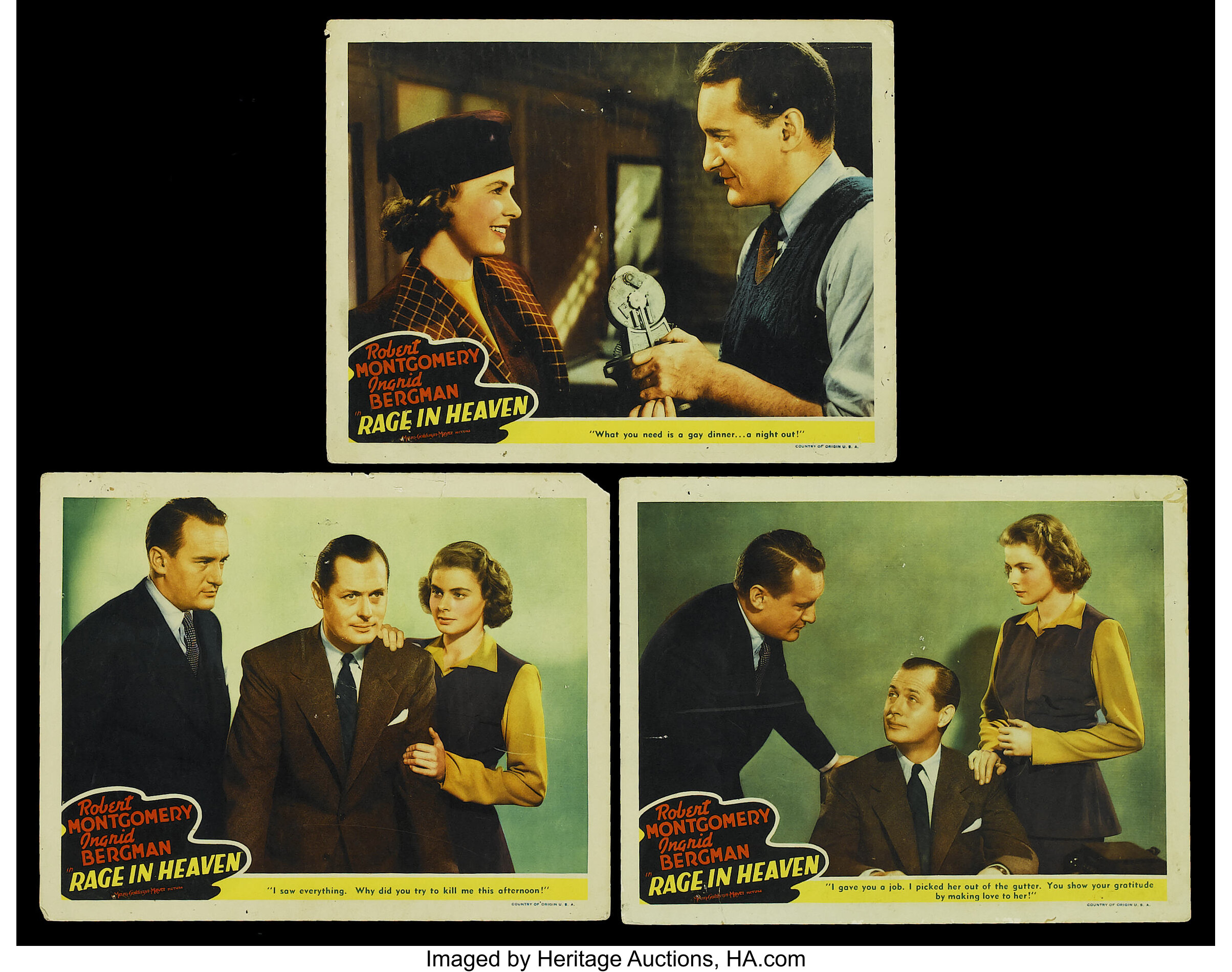 Rage In Heaven Mgm 1941 Lobby Cards 3 11 X 14 Drama