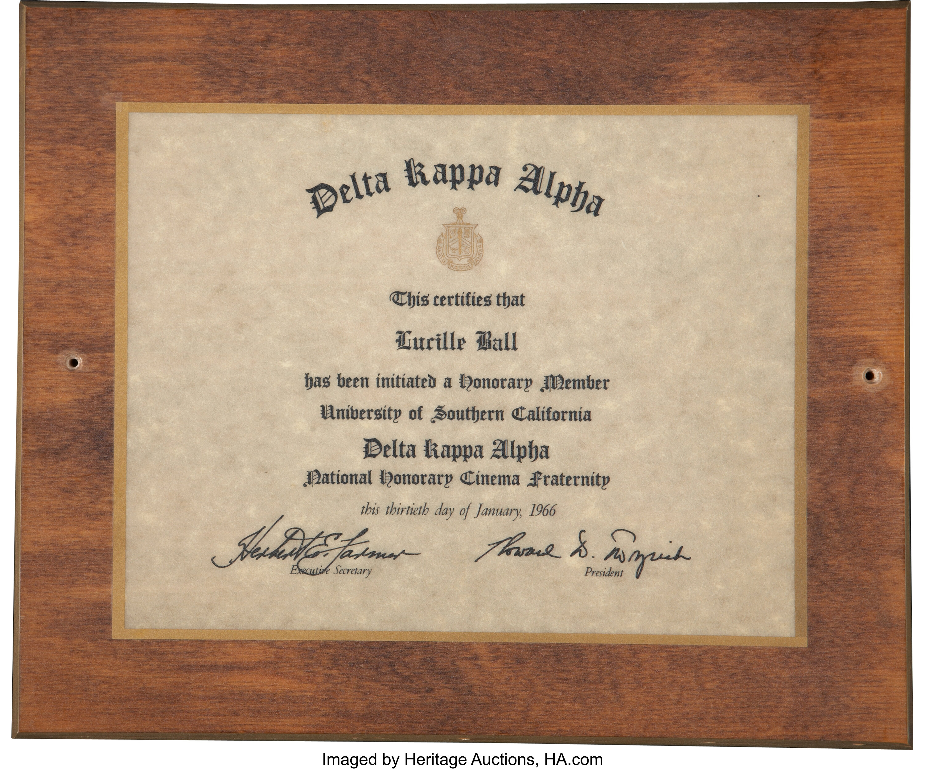 Lucille Ball's Delta Alpha Plaque.... Movie/TV Memorabilia | Lot #49187 | Heritage Auctions