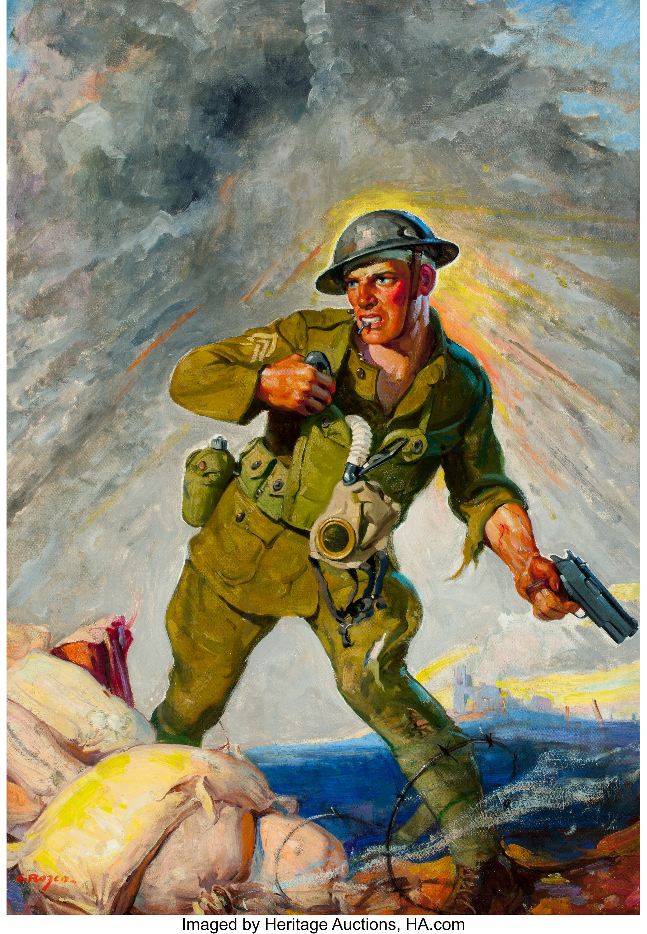 GEORGE ROZEN (American, 1895-1974). War pulp cover, c. 1940s. Oil | Lot ...