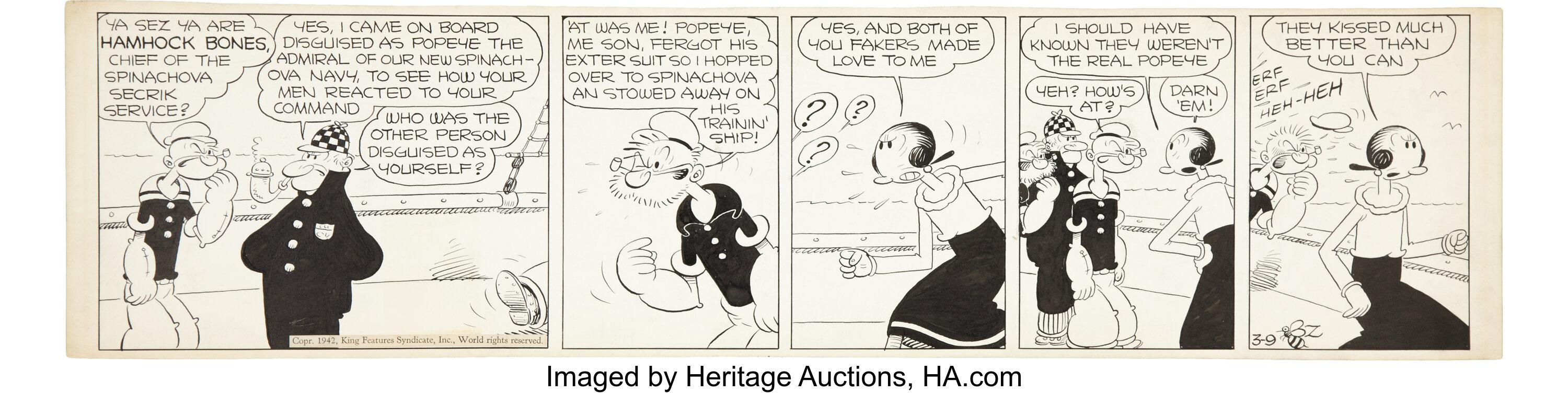 Bill Zaboly Popeye Daily Comic Strip Original Art dated 3-9-42 | Lot ...