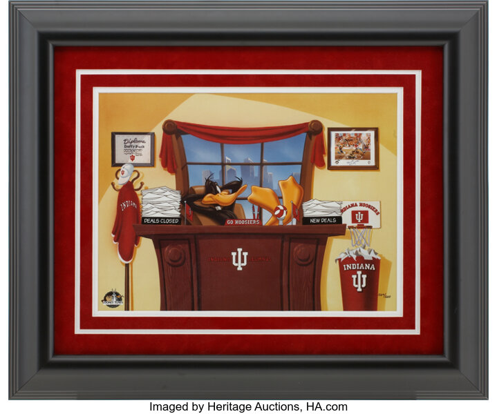 Very rare Indiana Hoosiers good Bob Knight hand signed Bugs Bunny Looney Tunes art