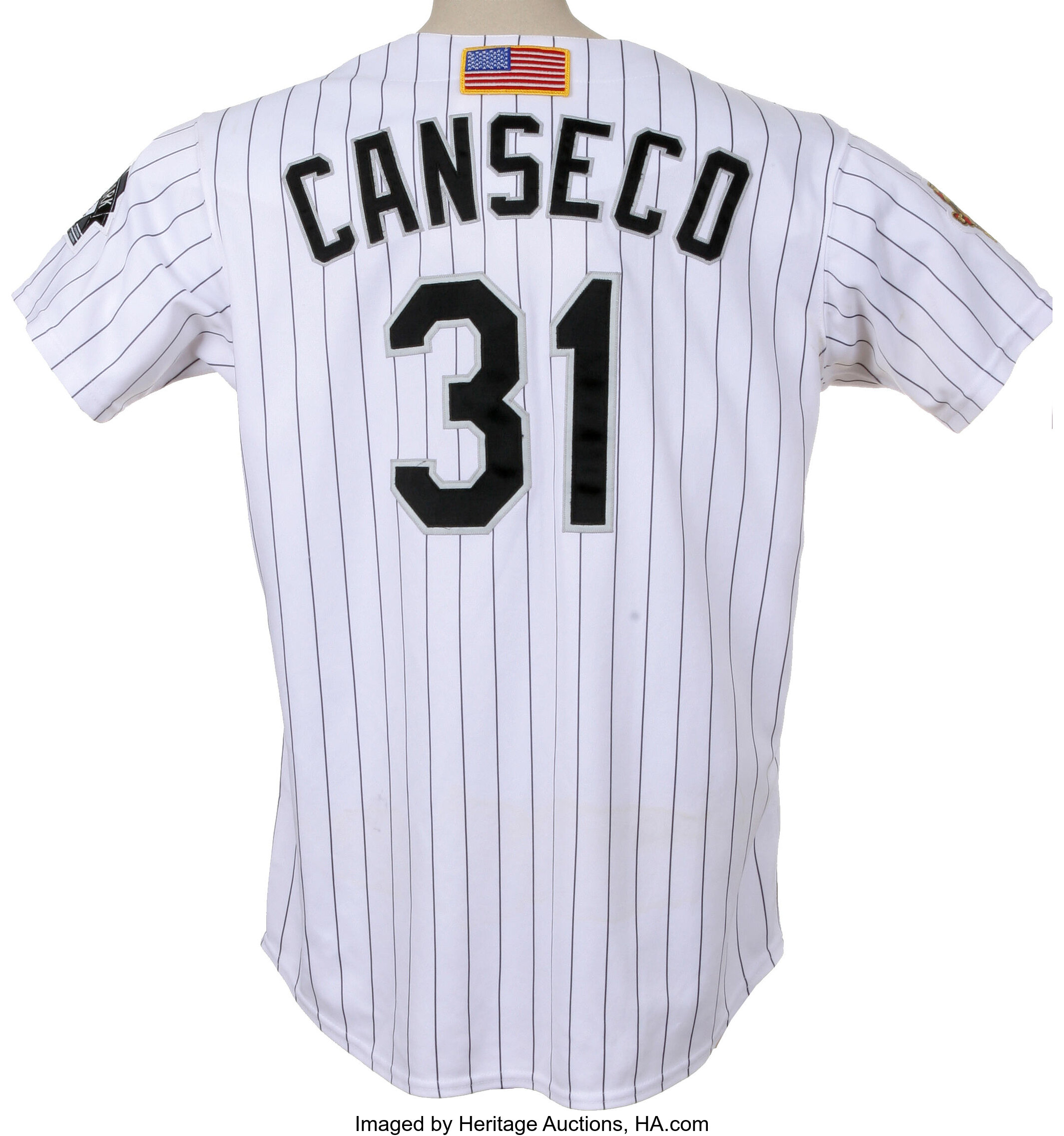 2001 Jose Canseco Game Worn Flag Jersey. 2001 was the final