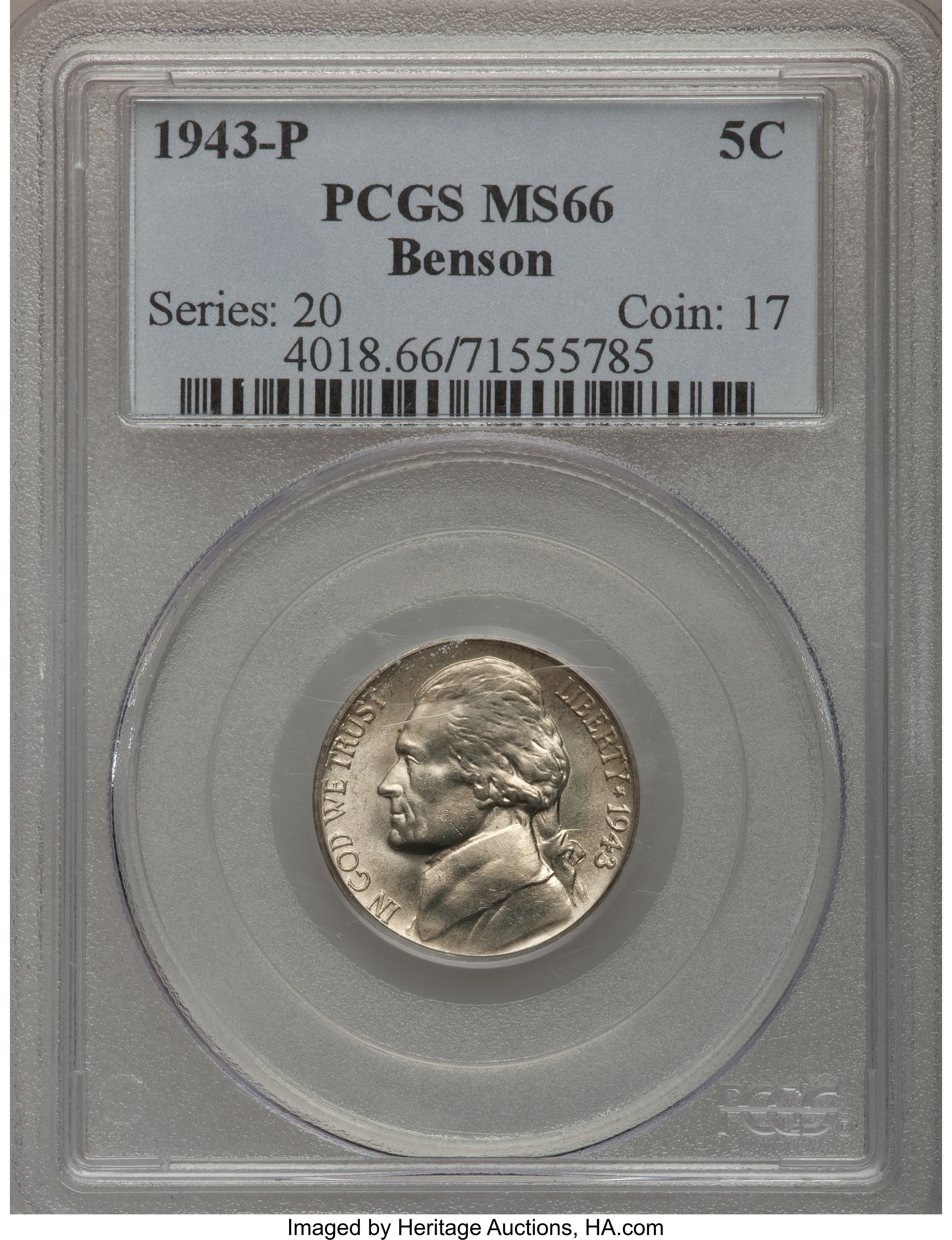 3 1943 P 5c Benson Jefferson Nickel Ms66 Pcgs Total 3 Coins Lot Heritage Auctions