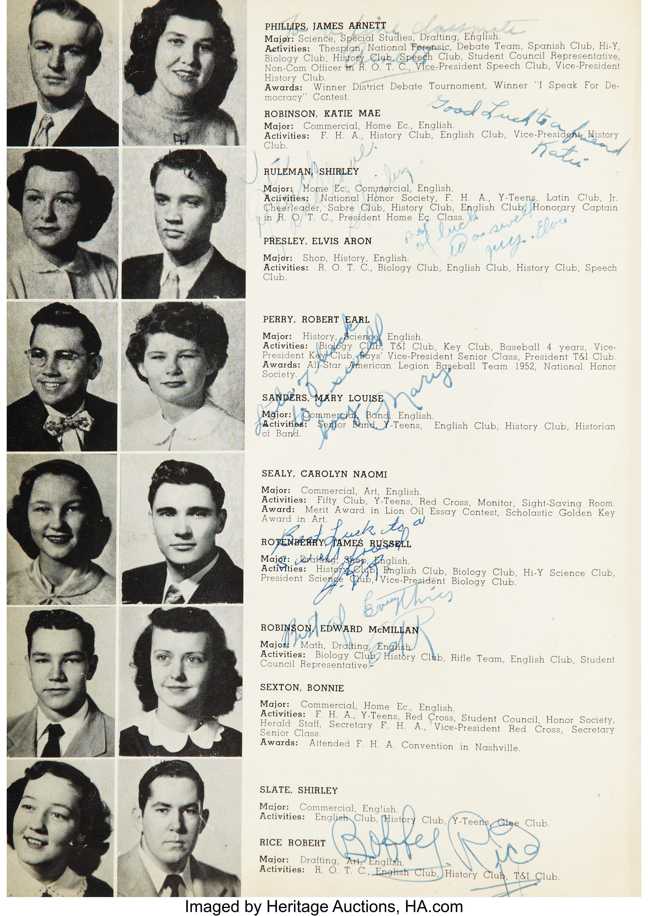 Elvis Presley And George Klein Signed 1953 High School Yearbook Lot Heritage Auctions